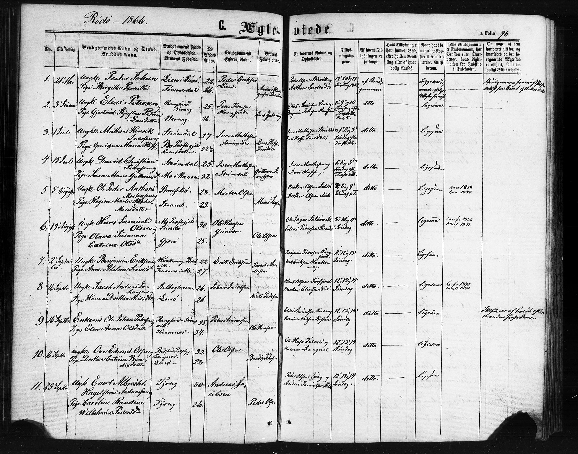 Ministerialprotokoller, klokkerbøker og fødselsregistre - Nordland, AV/SAT-A-1459/841/L0607: Ministerialbok nr. 841A11 /1, 1863-1877, s. 96