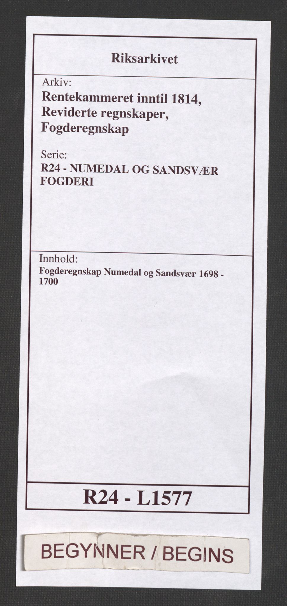 Rentekammeret inntil 1814, Reviderte regnskaper, Fogderegnskap, AV/RA-EA-4092/R24/L1577: Fogderegnskap Numedal og Sandsvær, 1698-1700, s. 1