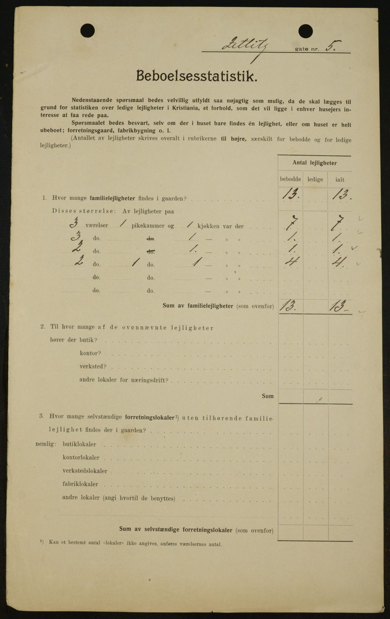 OBA, Kommunal folketelling 1.2.1909 for Kristiania kjøpstad, 1909, s. 116873