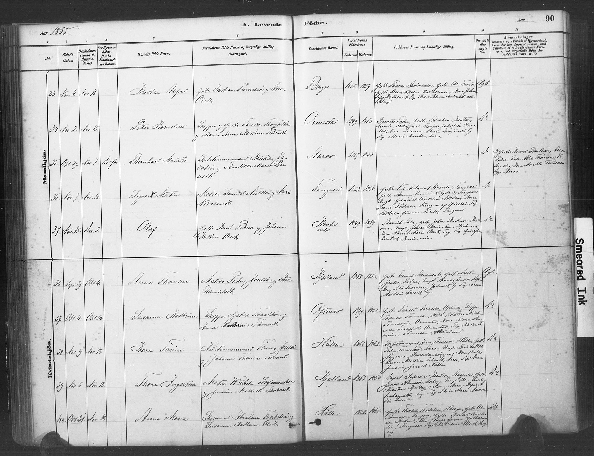 Søgne sokneprestkontor, SAK/1111-0037/F/Fa/Fab/L0012: Ministerialbok nr. A 12, 1880-1891, s. 90