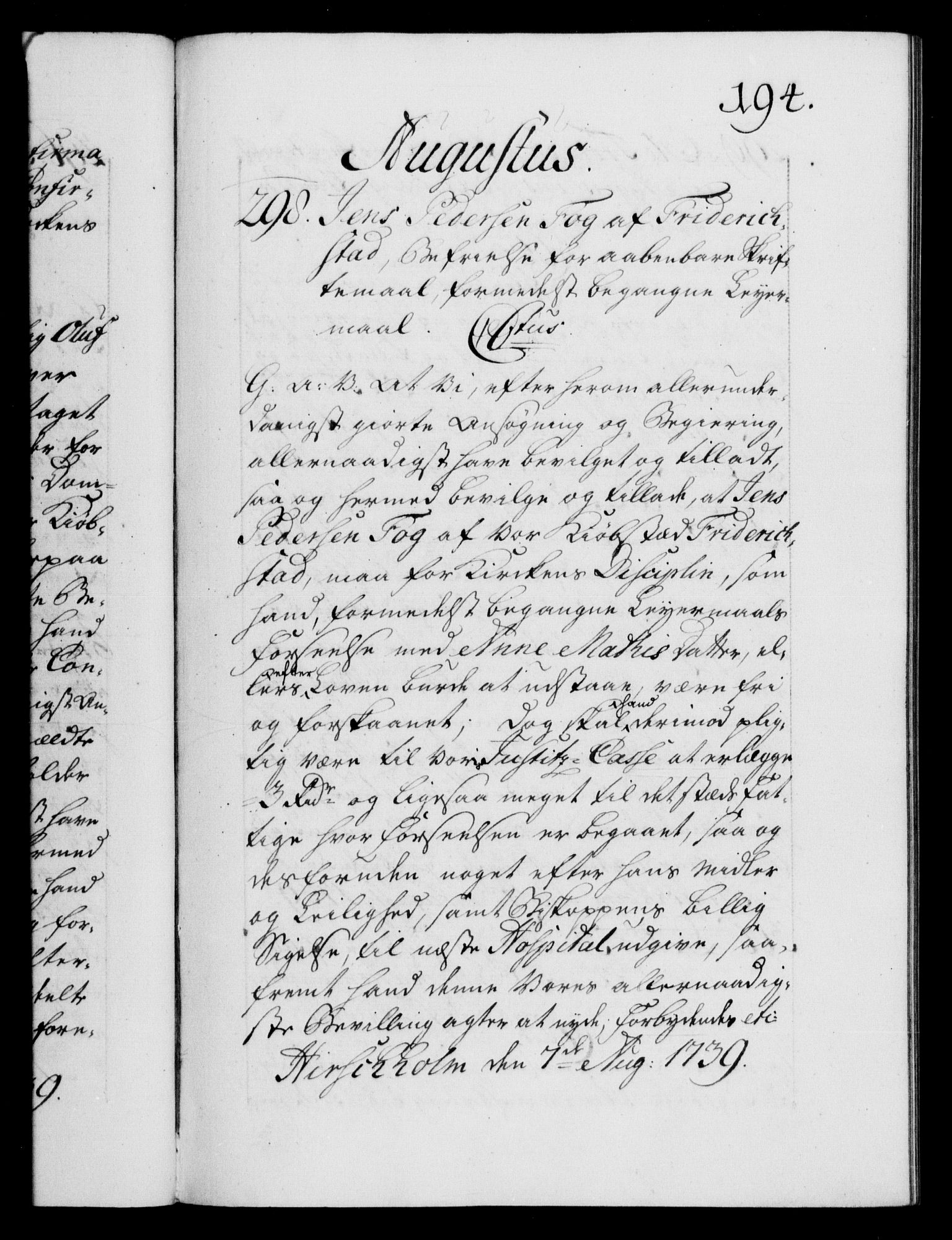 Danske Kanselli 1572-1799, RA/EA-3023/F/Fc/Fca/Fcaa/L0031: Norske registre, 1739-1740, s. 194a