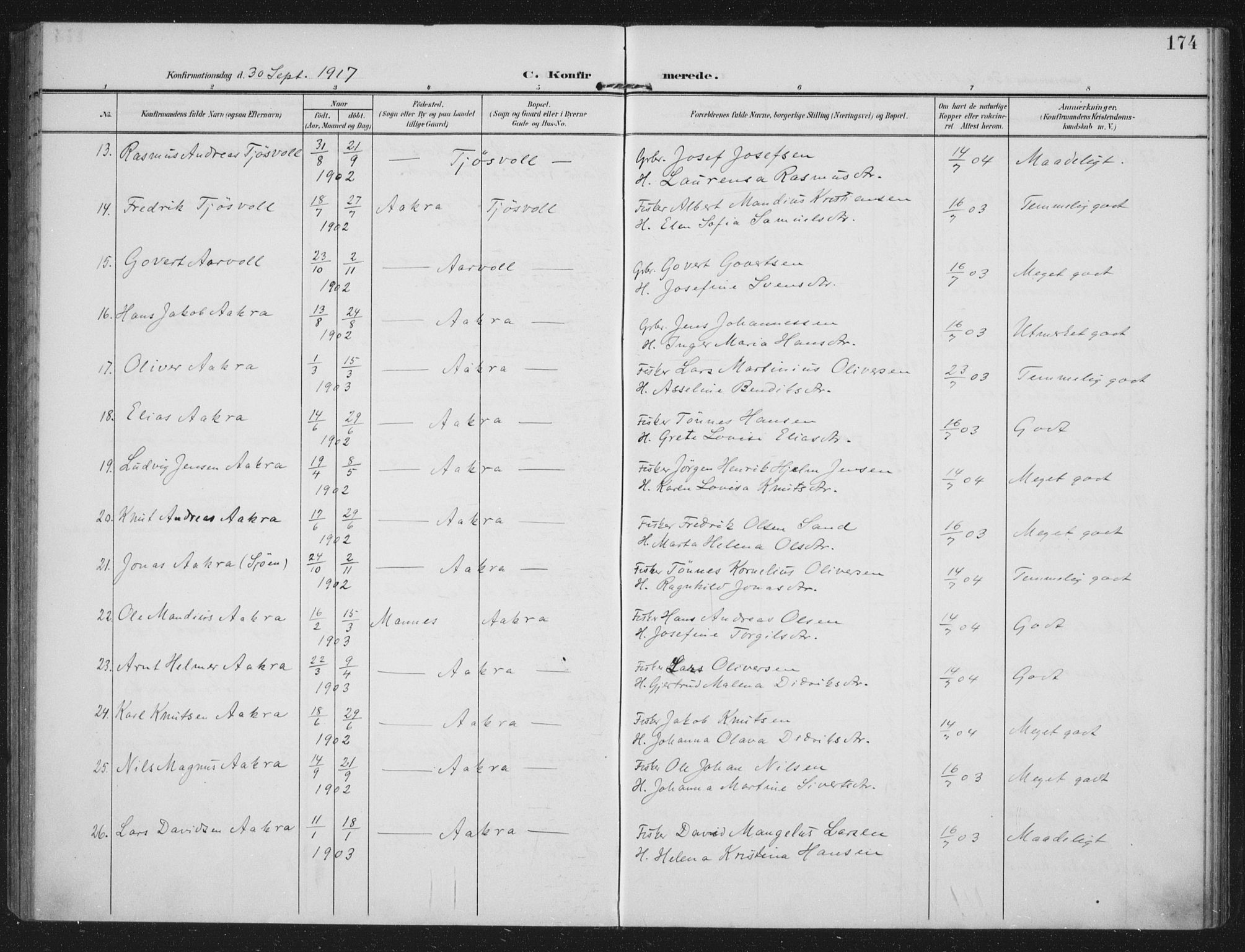 Kopervik sokneprestkontor, AV/SAST-A-101850/H/Ha/Haa/L0005: Ministerialbok nr. A 5, 1906-1924, s. 174