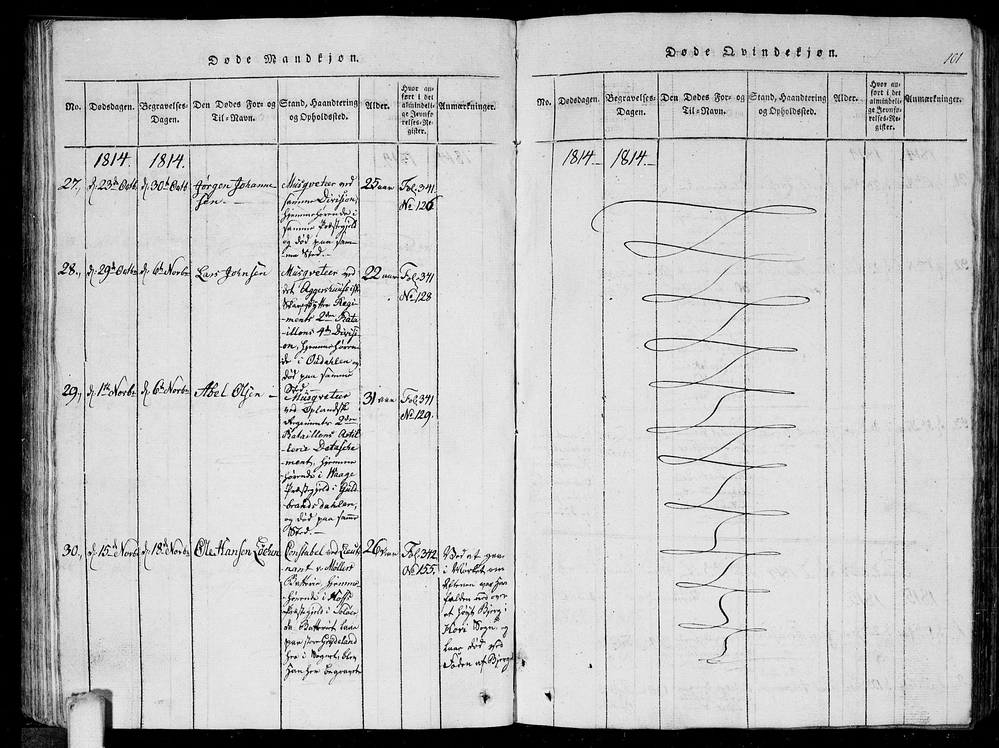 Kråkstad prestekontor Kirkebøker, AV/SAO-A-10125a/G/Ga/L0001: Klokkerbok nr. I 1, 1813-1824, s. 101