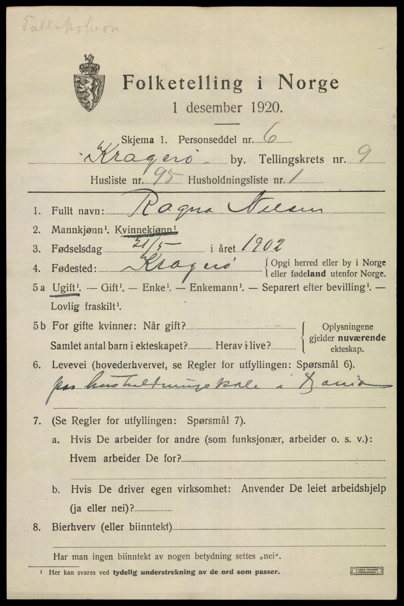 SAKO, Folketelling 1920 for 0801 Kragerø kjøpstad, 1920, s. 13003