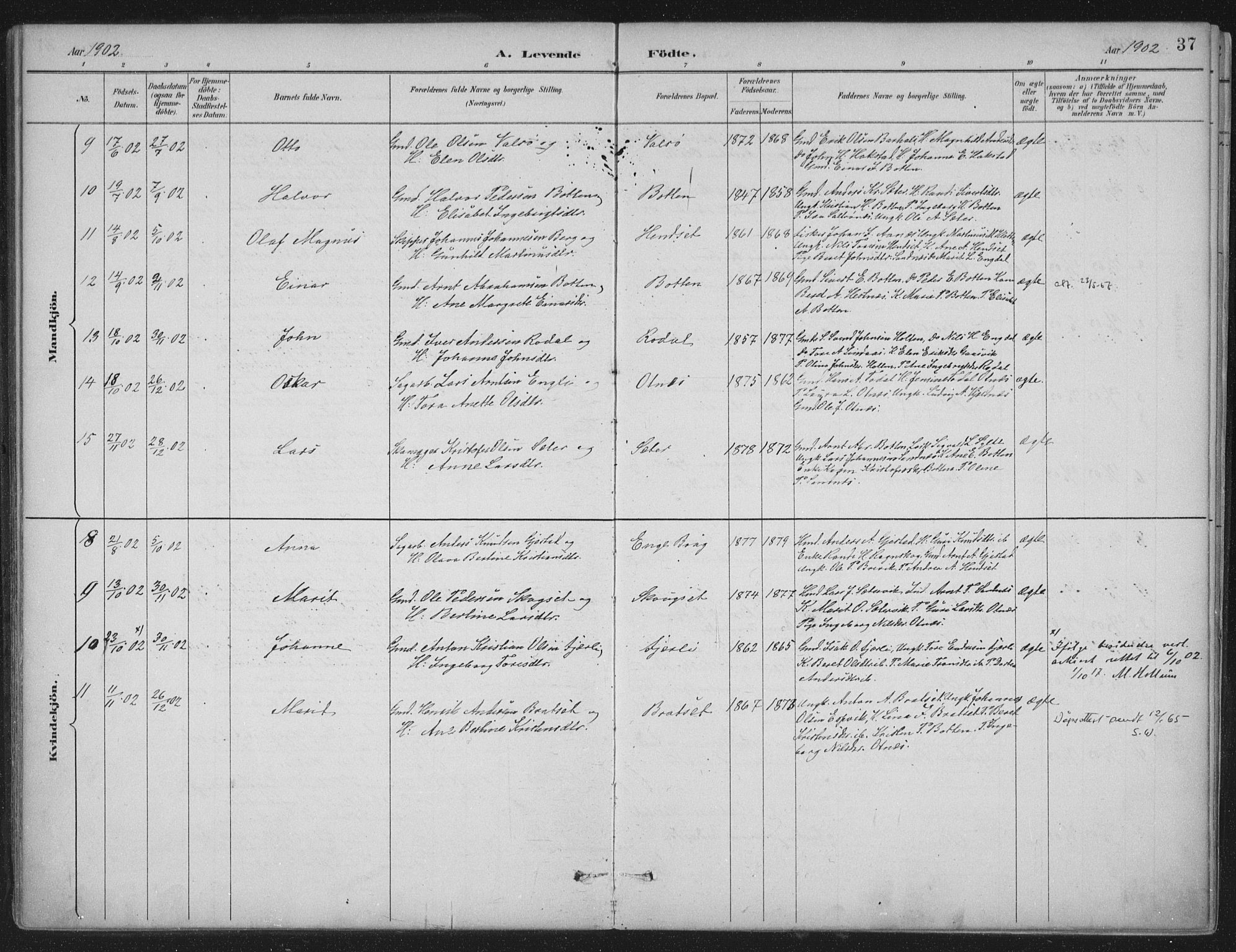 Ministerialprotokoller, klokkerbøker og fødselsregistre - Møre og Romsdal, AV/SAT-A-1454/580/L0925: Ministerialbok nr. 580A02, 1888-1913, s. 37