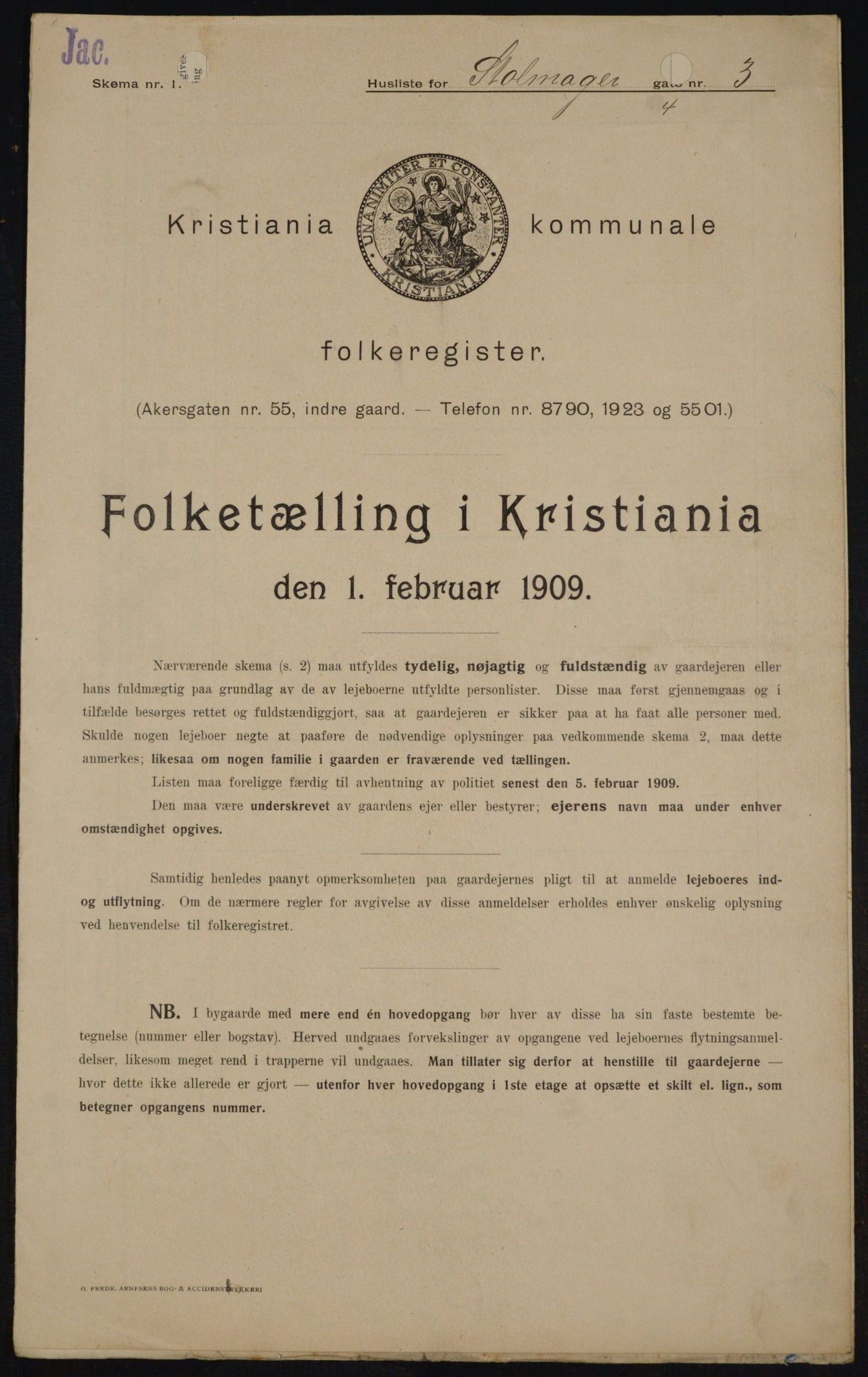 OBA, Kommunal folketelling 1.2.1909 for Kristiania kjøpstad, 1909, s. 92791