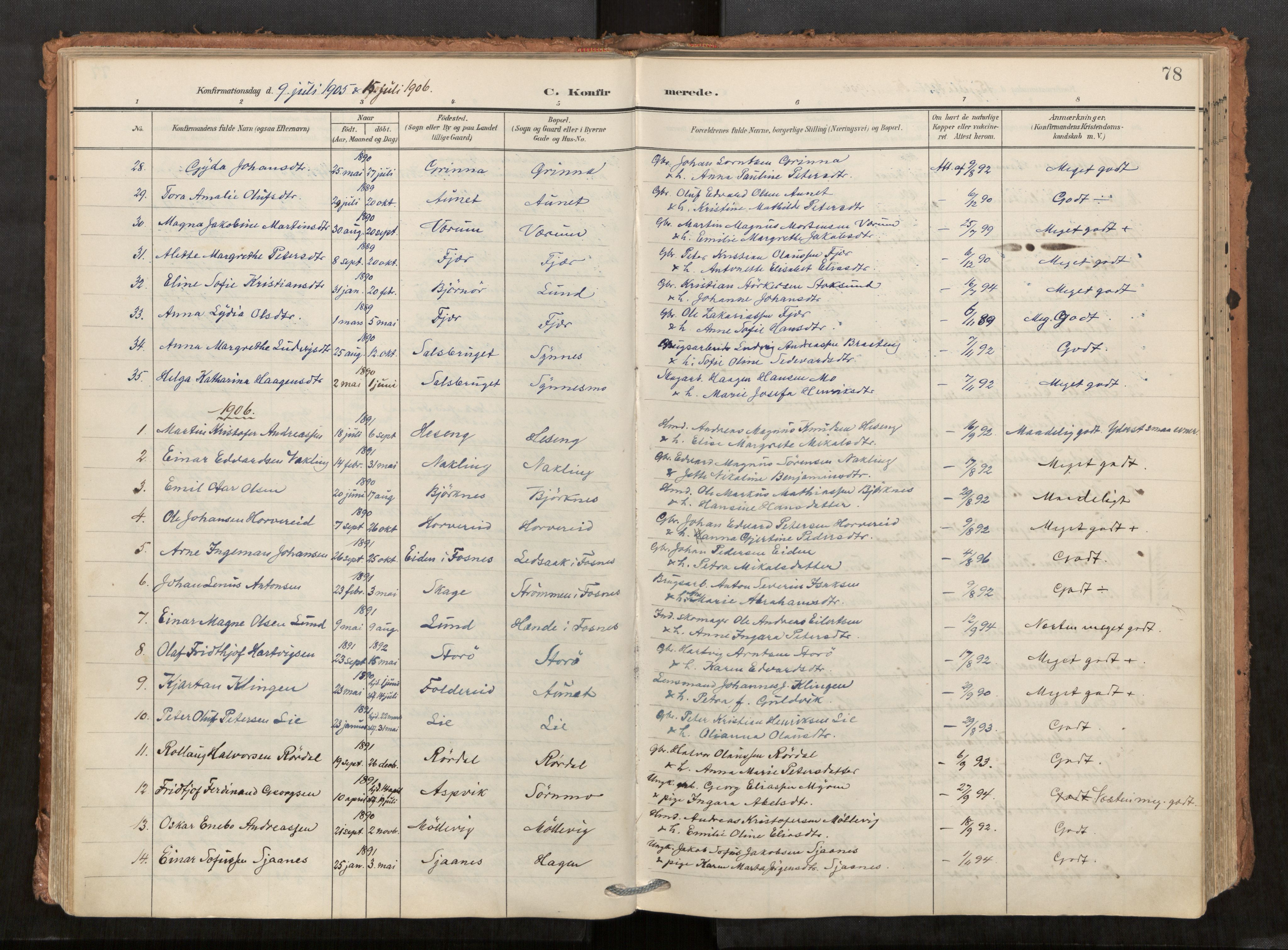 Kolvereid sokneprestkontor, AV/SAT-A-1171/H/Ha/Haa/L0001: Ministerialbok nr. 1, 1903-1922, s. 78