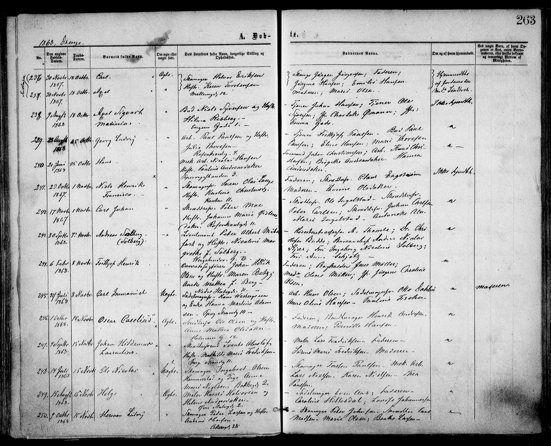 Trefoldighet prestekontor Kirkebøker, AV/SAO-A-10882/F/Fa/L0002: Ministerialbok nr. I 2, 1863-1870, s. 263