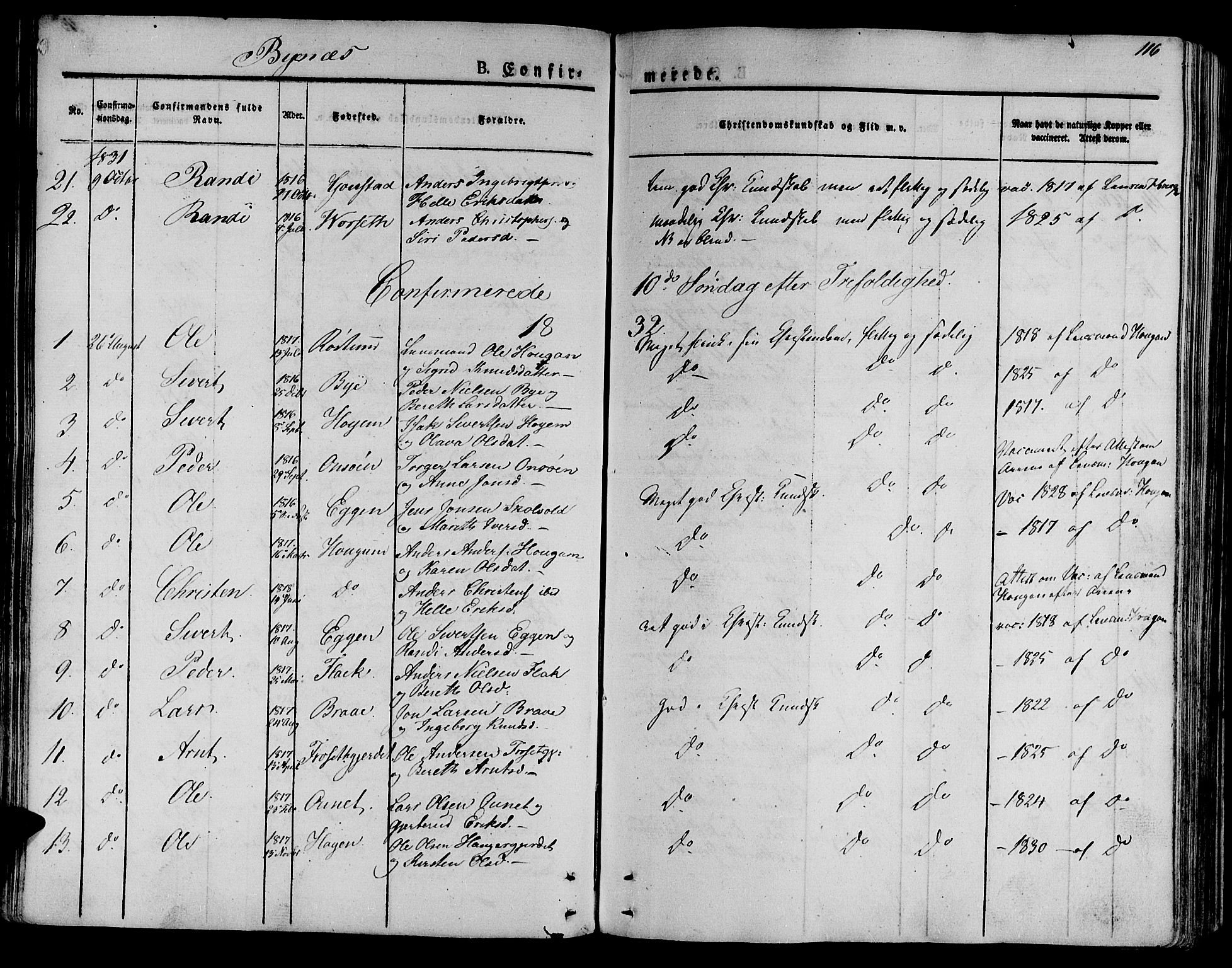Ministerialprotokoller, klokkerbøker og fødselsregistre - Sør-Trøndelag, AV/SAT-A-1456/612/L0374: Ministerialbok nr. 612A07 /1, 1829-1845, s. 116