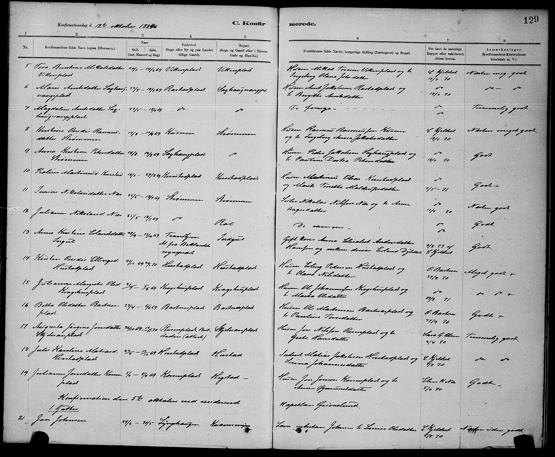 Ministerialprotokoller, klokkerbøker og fødselsregistre - Nord-Trøndelag, SAT/A-1458/730/L0301: Klokkerbok nr. 730C04, 1880-1897, s. 129