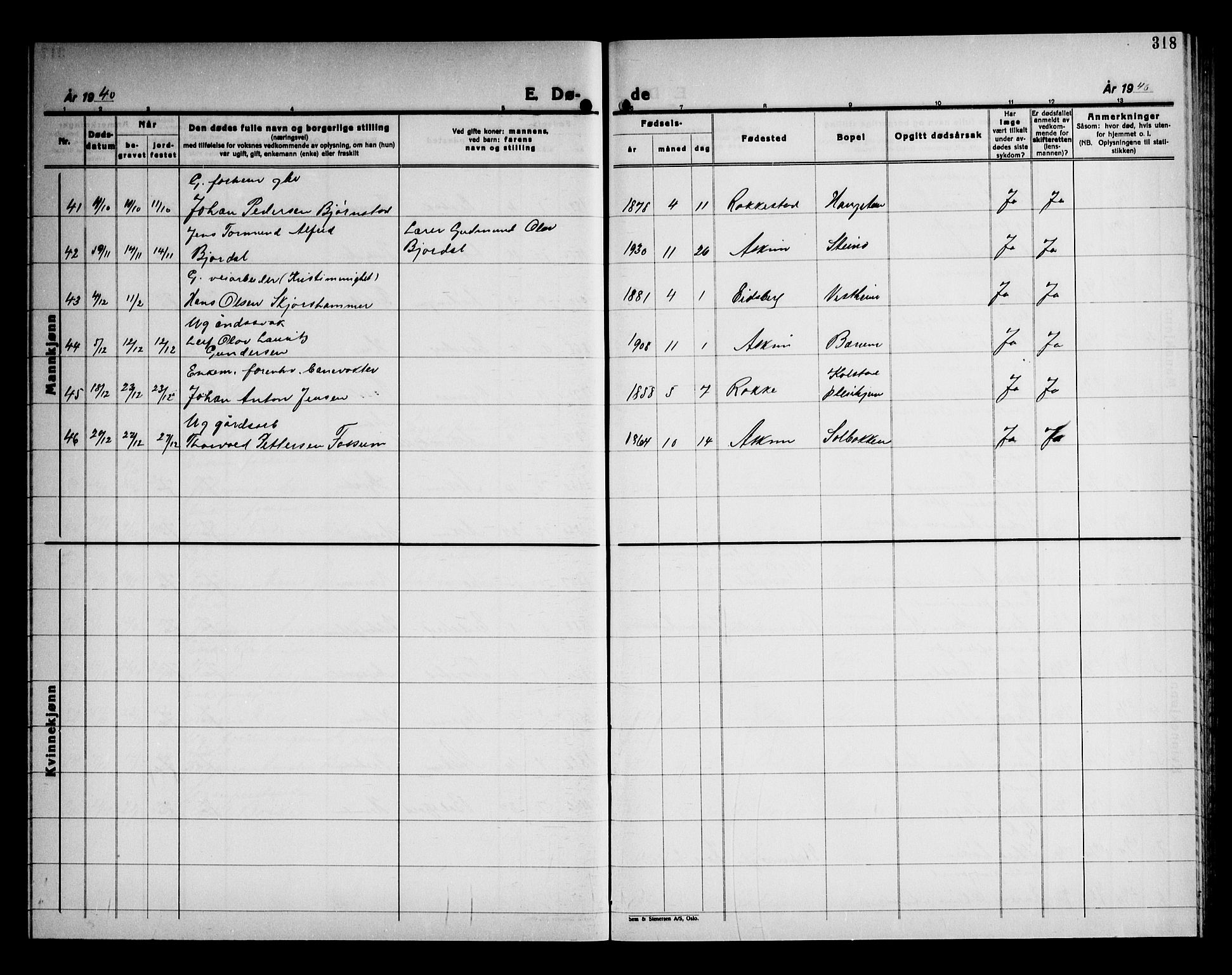 Askim prestekontor Kirkebøker, AV/SAO-A-10900/G/Ga/L0004: Klokkerbok nr. 4, 1938-1947, s. 318