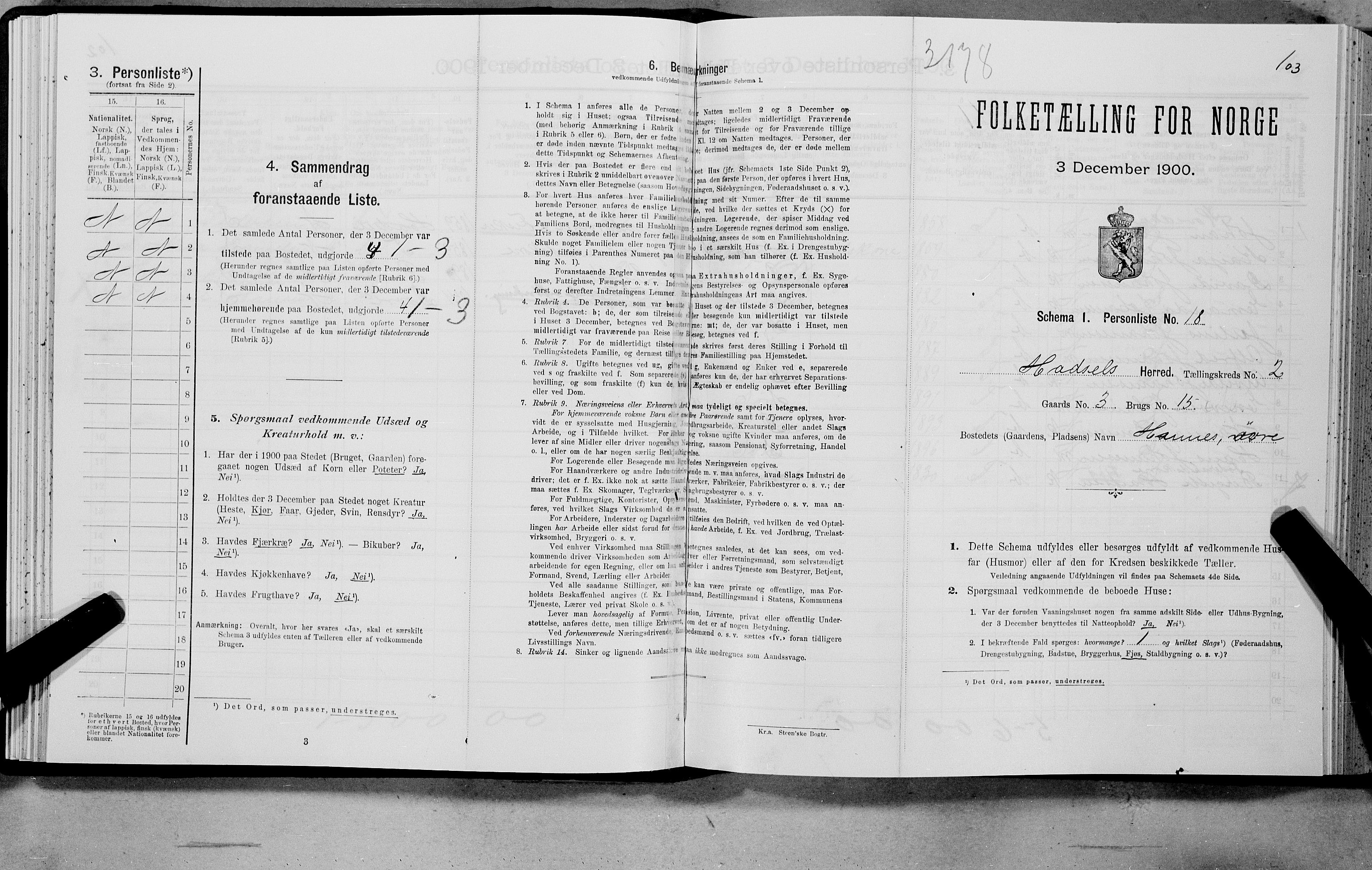 SAT, Folketelling 1900 for 1866 Hadsel herred, 1900, s. 149