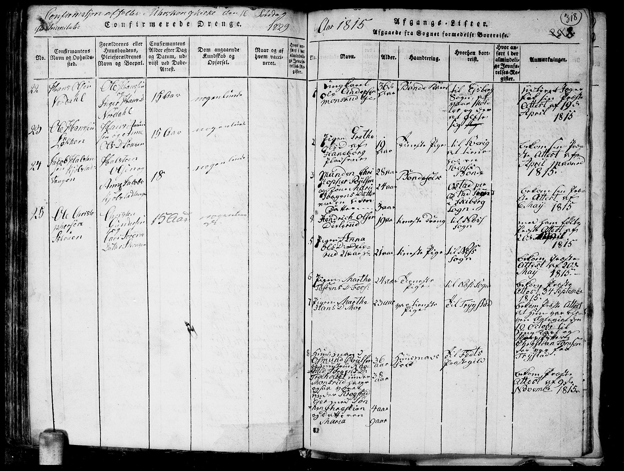 Aurskog prestekontor Kirkebøker, AV/SAO-A-10304a/G/Ga/L0001: Klokkerbok nr. I 1, 1814-1829, s. 318