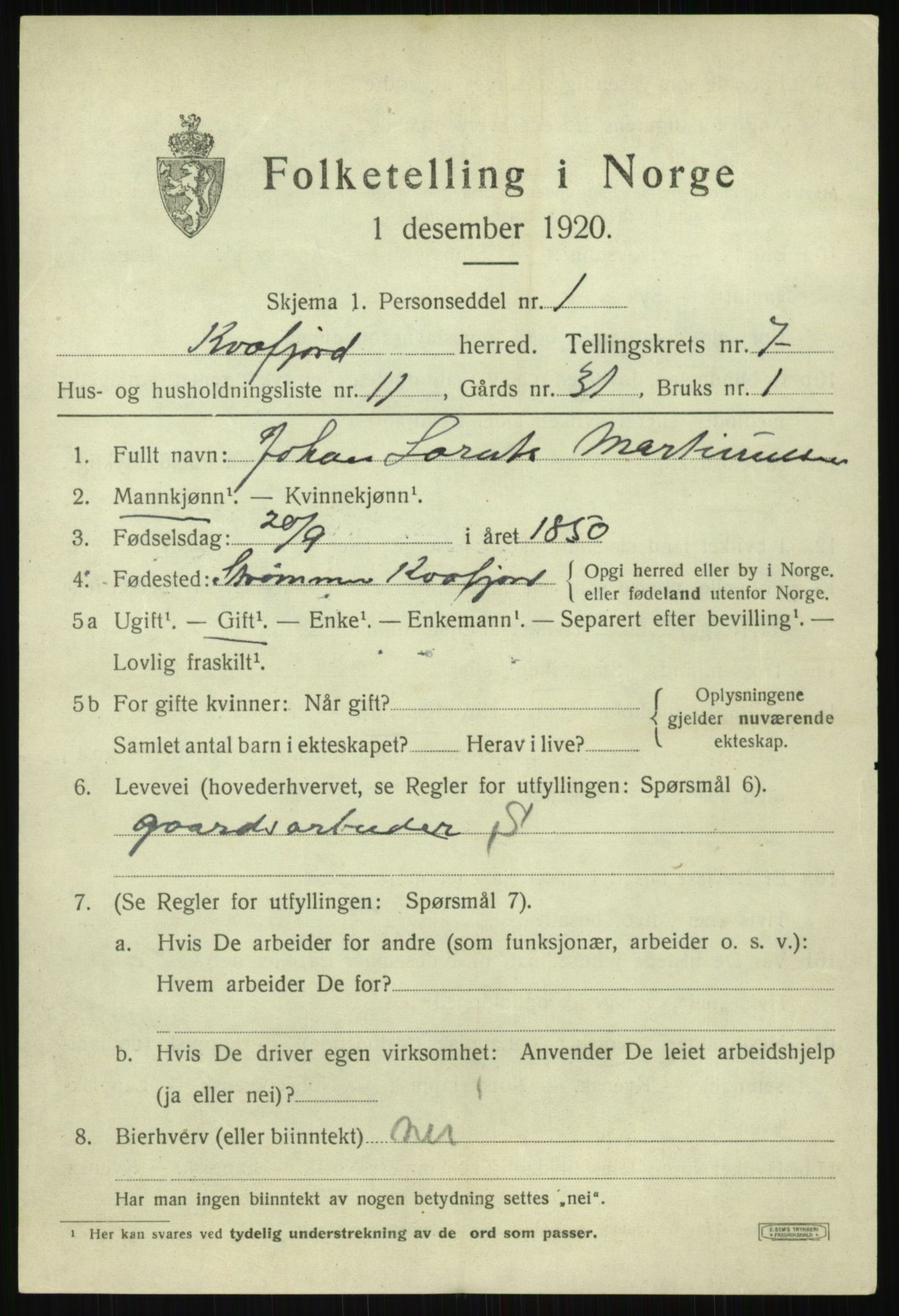 SATØ, Folketelling 1920 for 1911 Kvæfjord herred, 1920, s. 3561