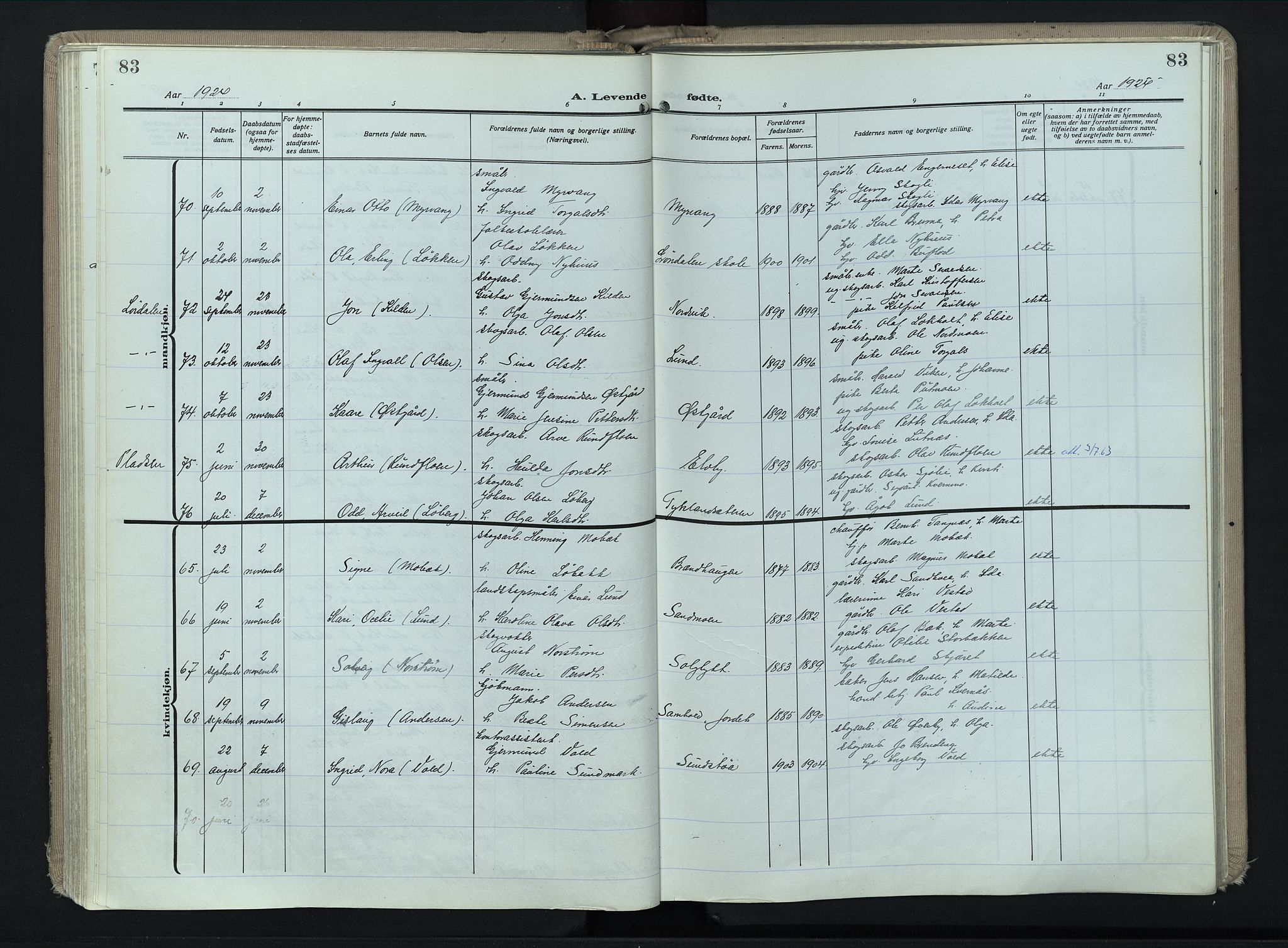 Trysil prestekontor, AV/SAH-PREST-046/H/Ha/Haa/L0017: Ministerialbok nr. 17, 1918-1936, s. 83