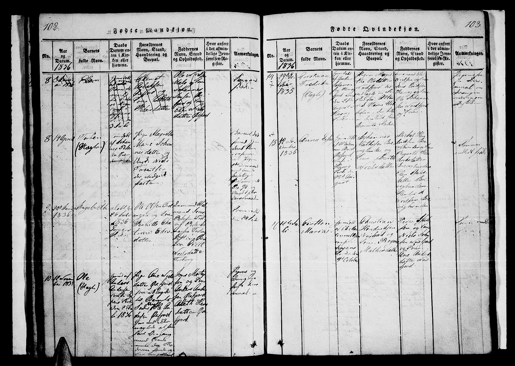 Loppa sokneprestkontor, AV/SATØ-S-1339/H/Ha/L0003kirke: Ministerialbok nr. 3, 1820-1848, s. 102-103