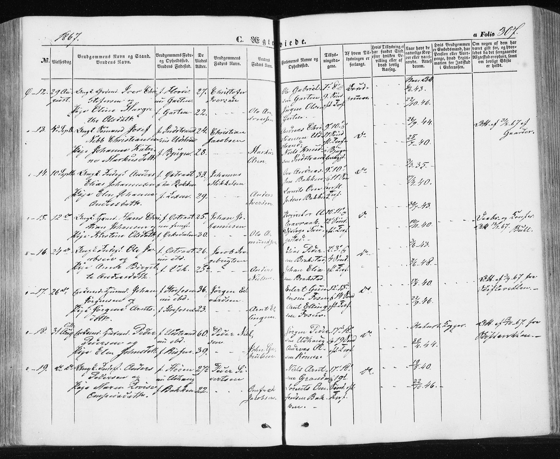 Ministerialprotokoller, klokkerbøker og fødselsregistre - Sør-Trøndelag, AV/SAT-A-1456/659/L0737: Ministerialbok nr. 659A07, 1857-1875, s. 307