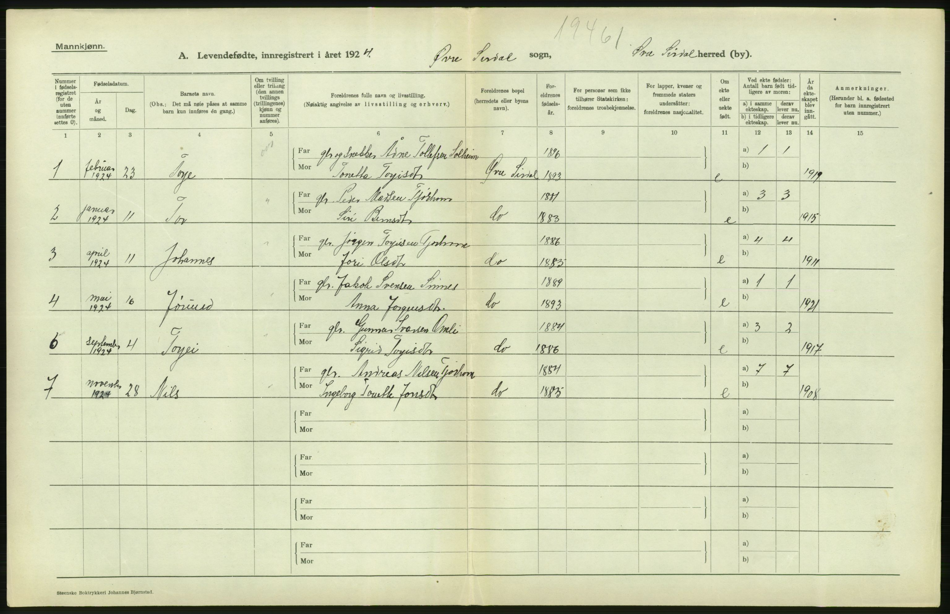 Statistisk sentralbyrå, Sosiodemografiske emner, Befolkning, AV/RA-S-2228/D/Df/Dfc/Dfcd/L0021: Vest-Agder fylke: Levendefødte menn og kvinner, gifte, døde, dødfødte. Bygder og byer., 1924, s. 244