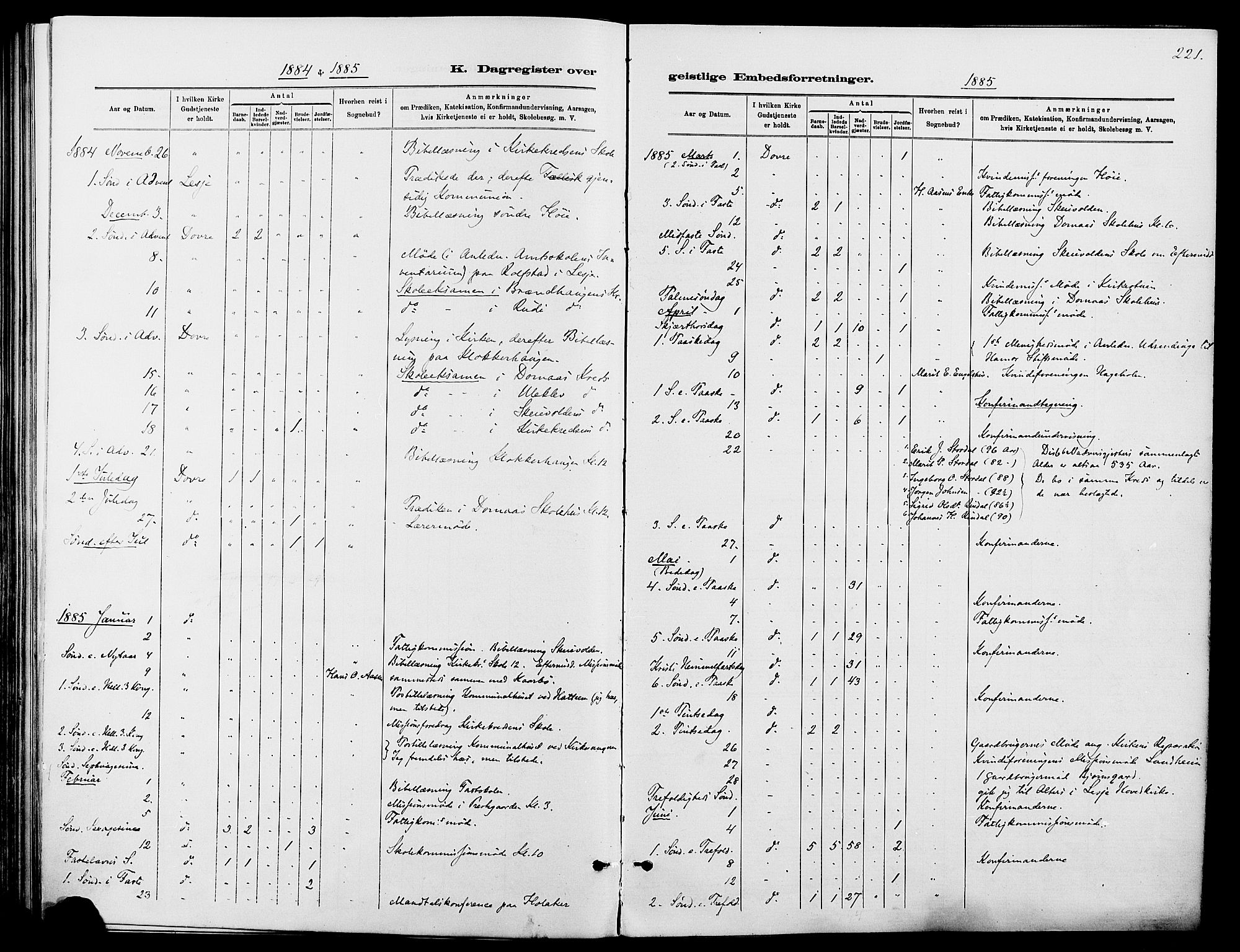 Dovre prestekontor, SAH/PREST-066/H/Ha/Haa/L0002: Ministerialbok nr. 2, 1879-1890, s. 221