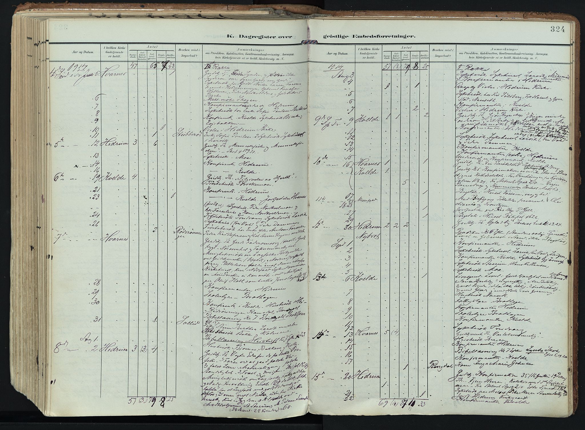Hedrum kirkebøker, AV/SAKO-A-344/F/Fa/L0010: Ministerialbok nr. I 10, 1904-1918, s. 324