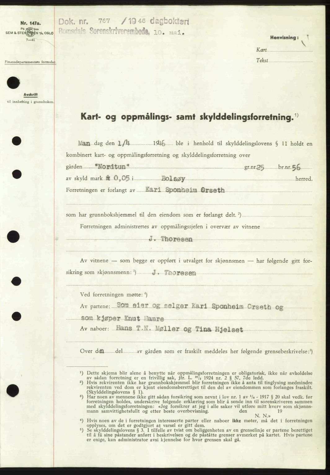 Romsdal sorenskriveri, SAT/A-4149/1/2/2C: Pantebok nr. A19, 1946-1946, Dagboknr: 767/1946