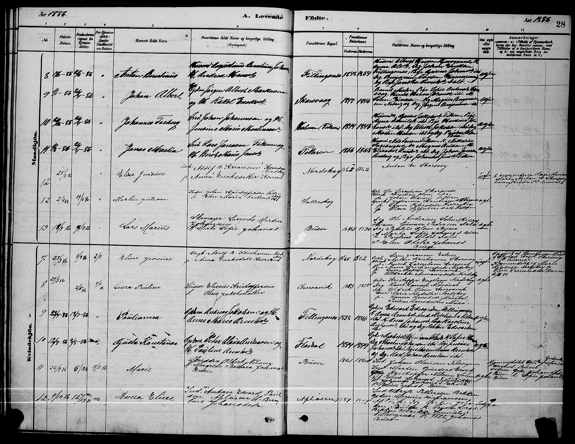 Ministerialprotokoller, klokkerbøker og fødselsregistre - Sør-Trøndelag, SAT/A-1456/641/L0597: Klokkerbok nr. 641C01, 1878-1893, s. 28
