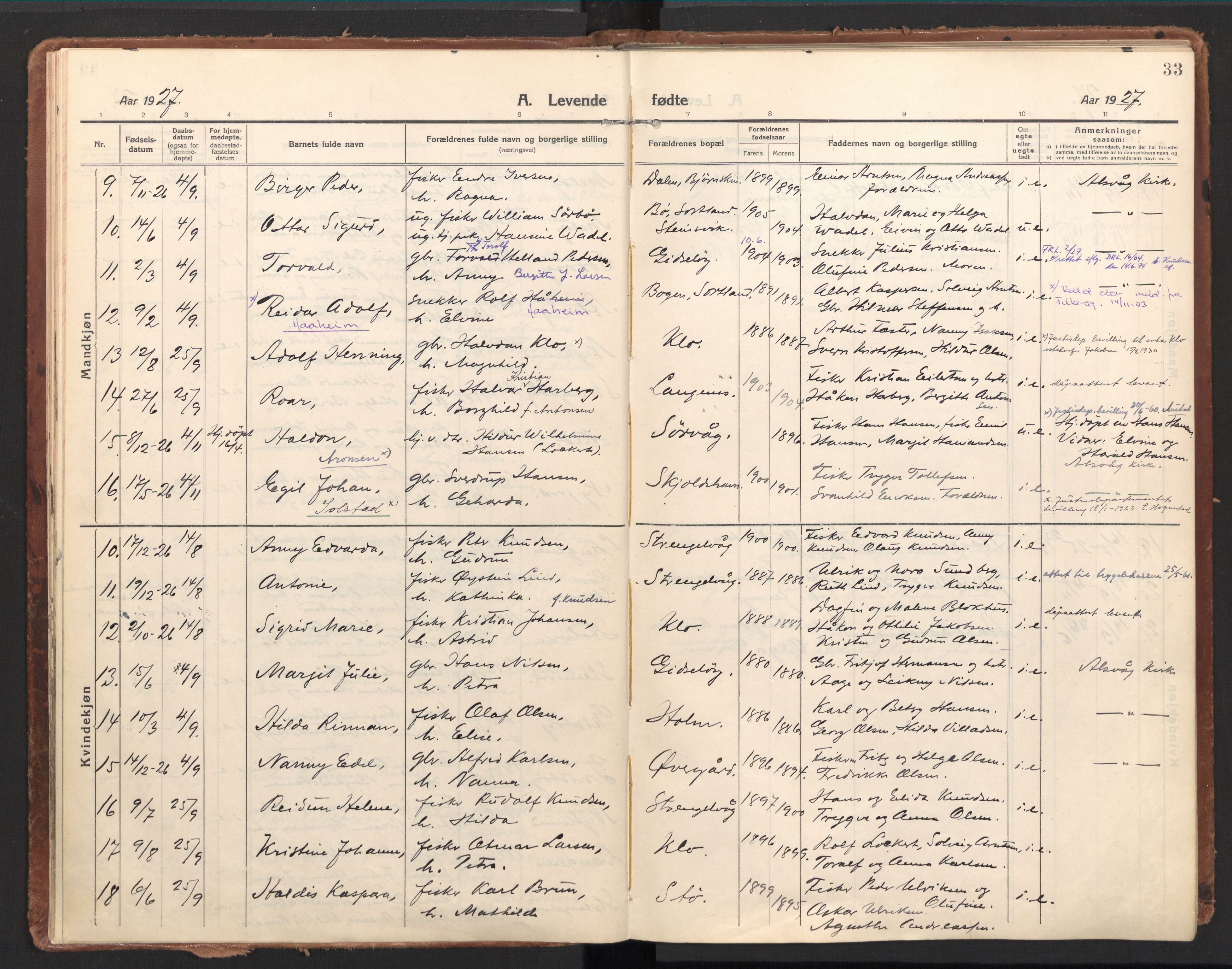 Ministerialprotokoller, klokkerbøker og fødselsregistre - Nordland, AV/SAT-A-1459/894/L1357: Ministerialbok nr. 894A03, 1913-1934, s. 33