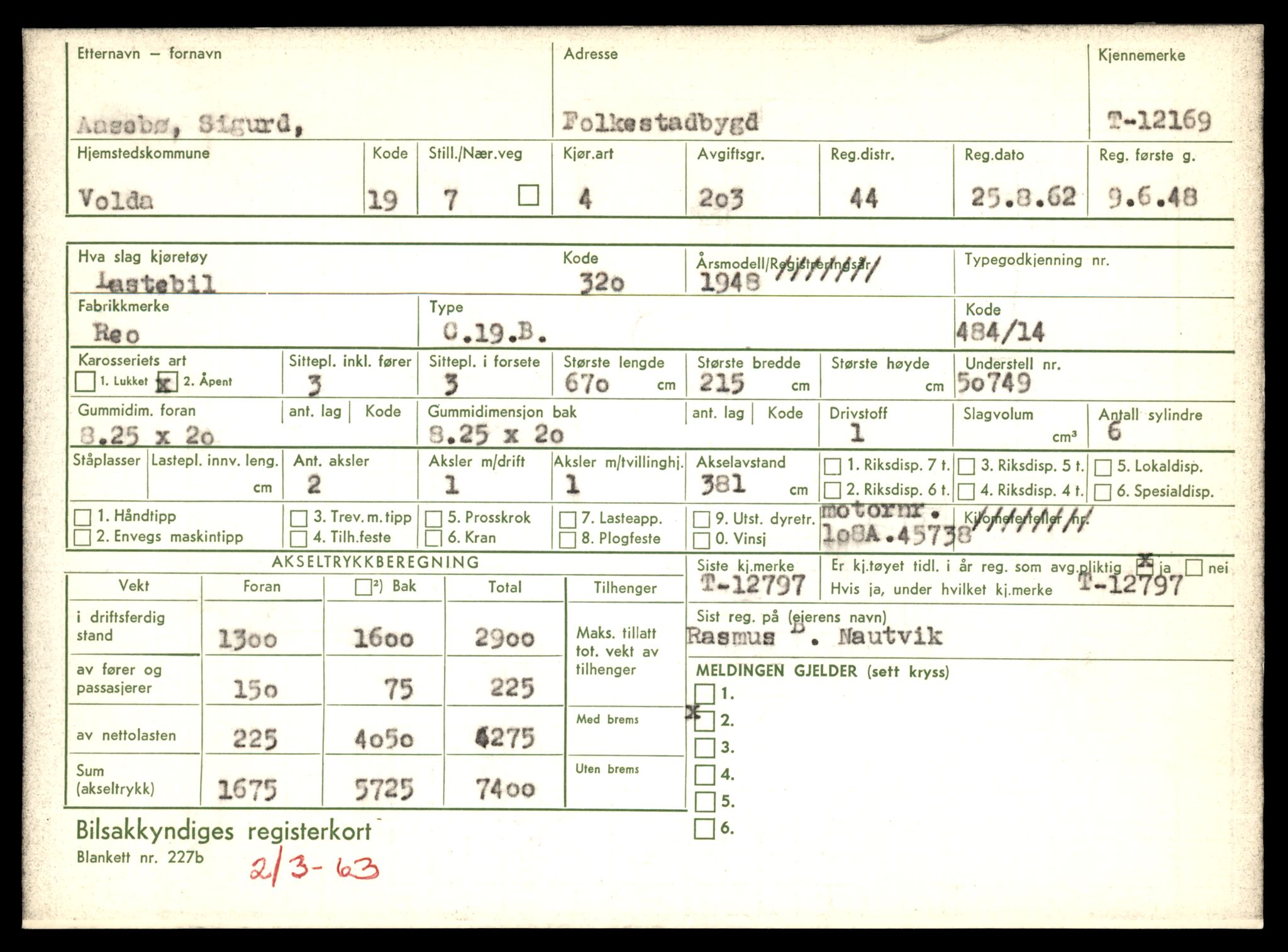 Møre og Romsdal vegkontor - Ålesund trafikkstasjon, AV/SAT-A-4099/F/Fe/L0033: Registreringskort for kjøretøy T 12151 - T 12474, 1927-1998, s. 441