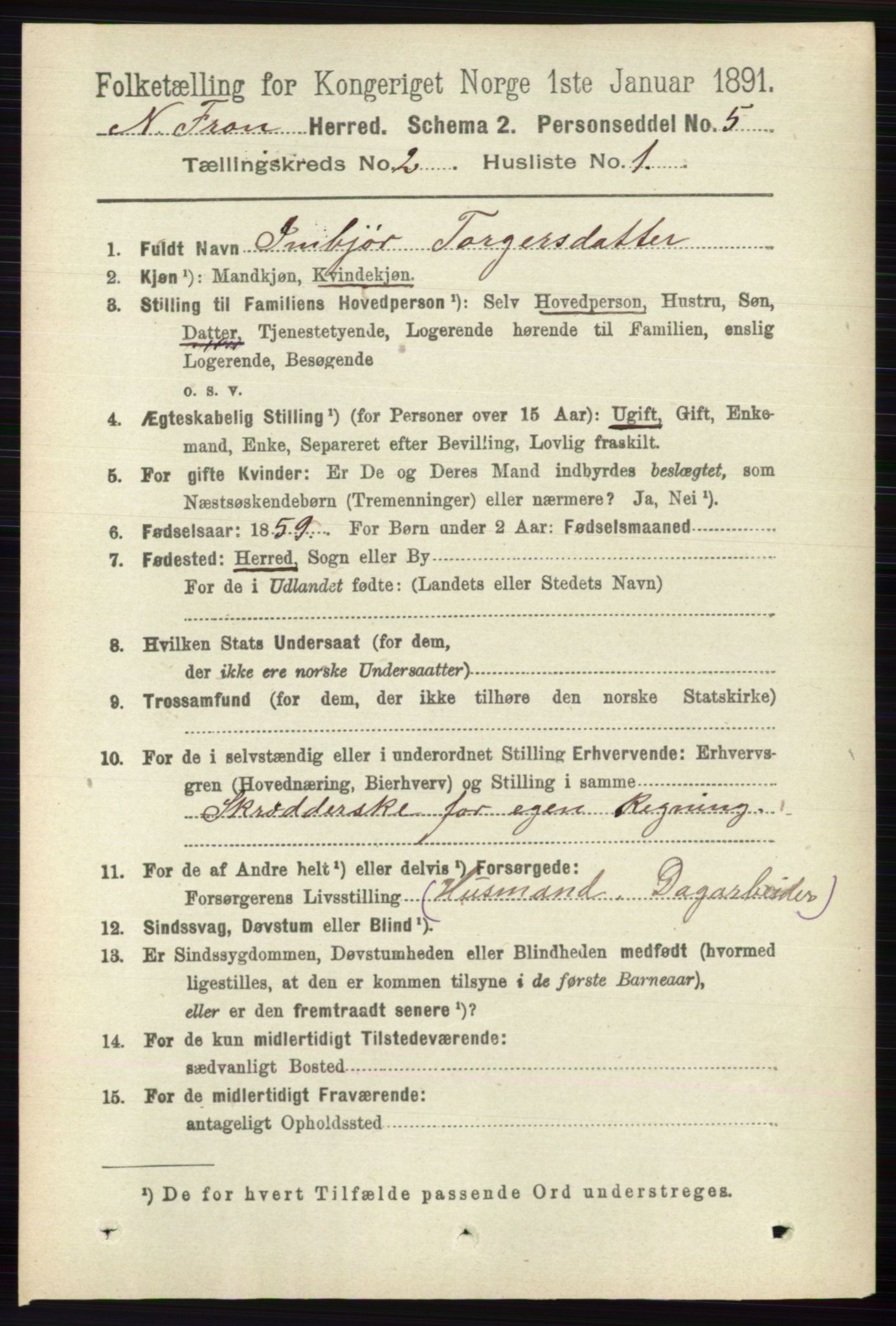RA, Folketelling 1891 for 0518 Nord-Fron herred, 1891, s. 345