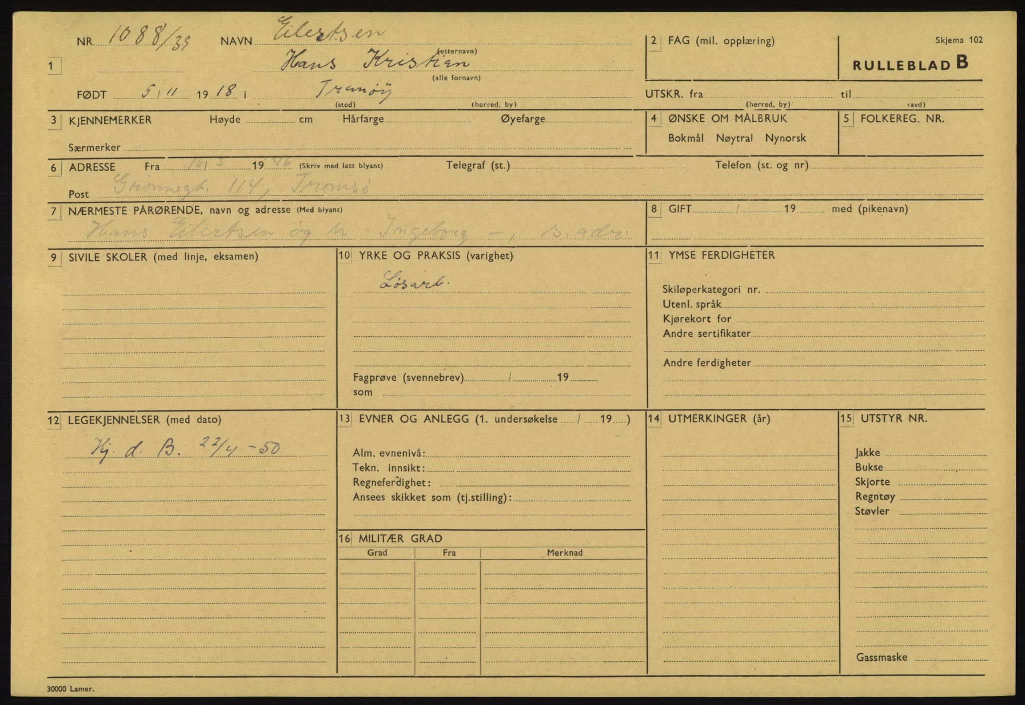 Forsvaret, Troms infanteriregiment nr. 16, AV/RA-RAFA-3146/P/Pa/L0023: Rulleblad for regimentets menige mannskaper, årsklasse 1939, 1939, s. 187