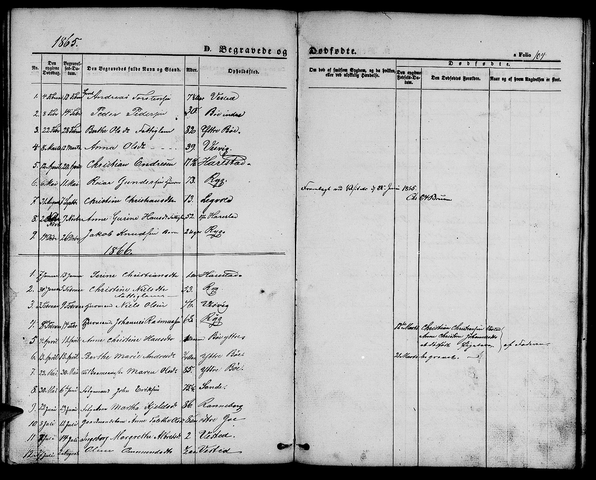 Hetland sokneprestkontor, AV/SAST-A-101826/30/30BB/L0002: Klokkerbok nr. B 2, 1856-1891, s. 104