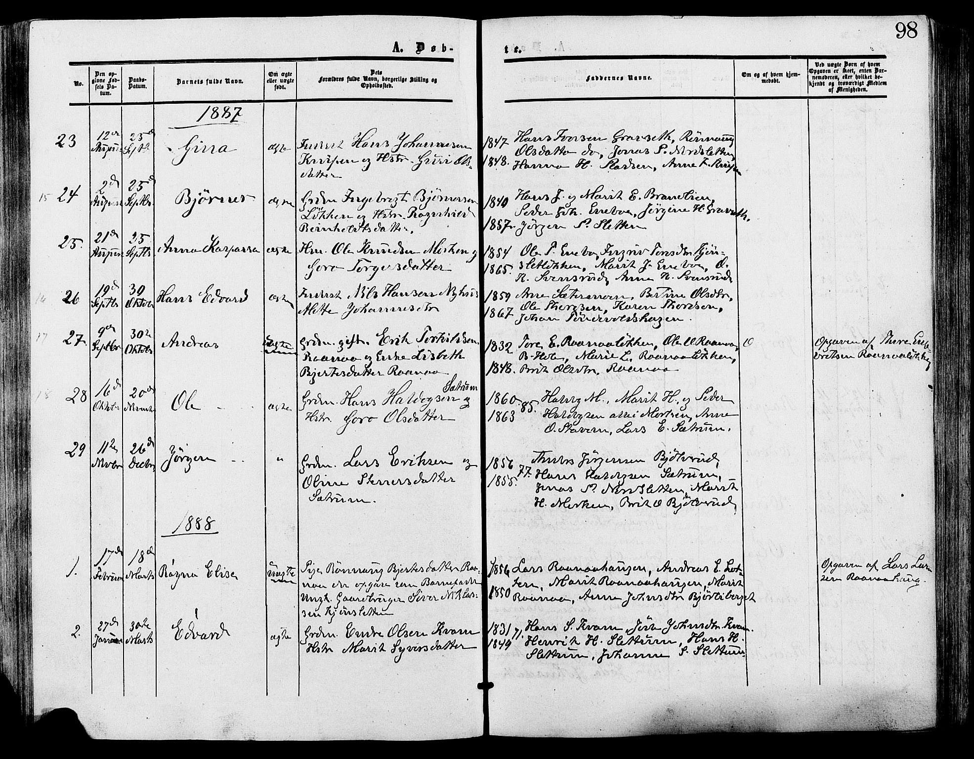 Lesja prestekontor, AV/SAH-PREST-068/H/Ha/Haa/L0009: Ministerialbok nr. 9, 1854-1889, s. 98