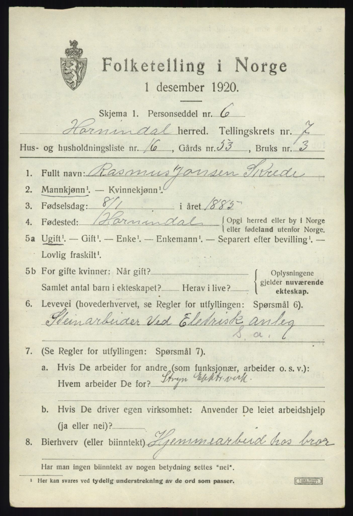 SAB, Folketelling 1920 for 1444 Hornindal herred, 1920, s. 3762