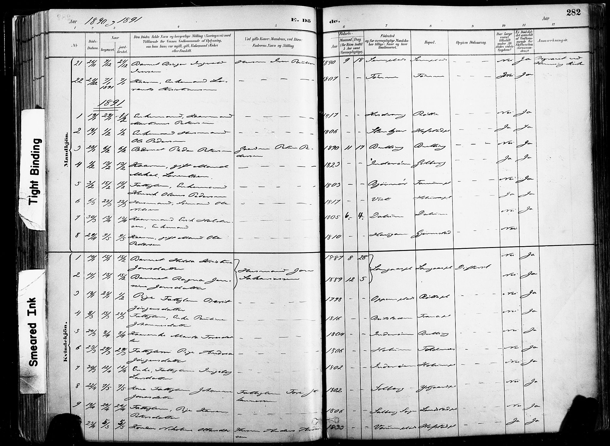 Ministerialprotokoller, klokkerbøker og fødselsregistre - Nord-Trøndelag, SAT/A-1458/735/L0351: Ministerialbok nr. 735A10, 1884-1908, s. 282