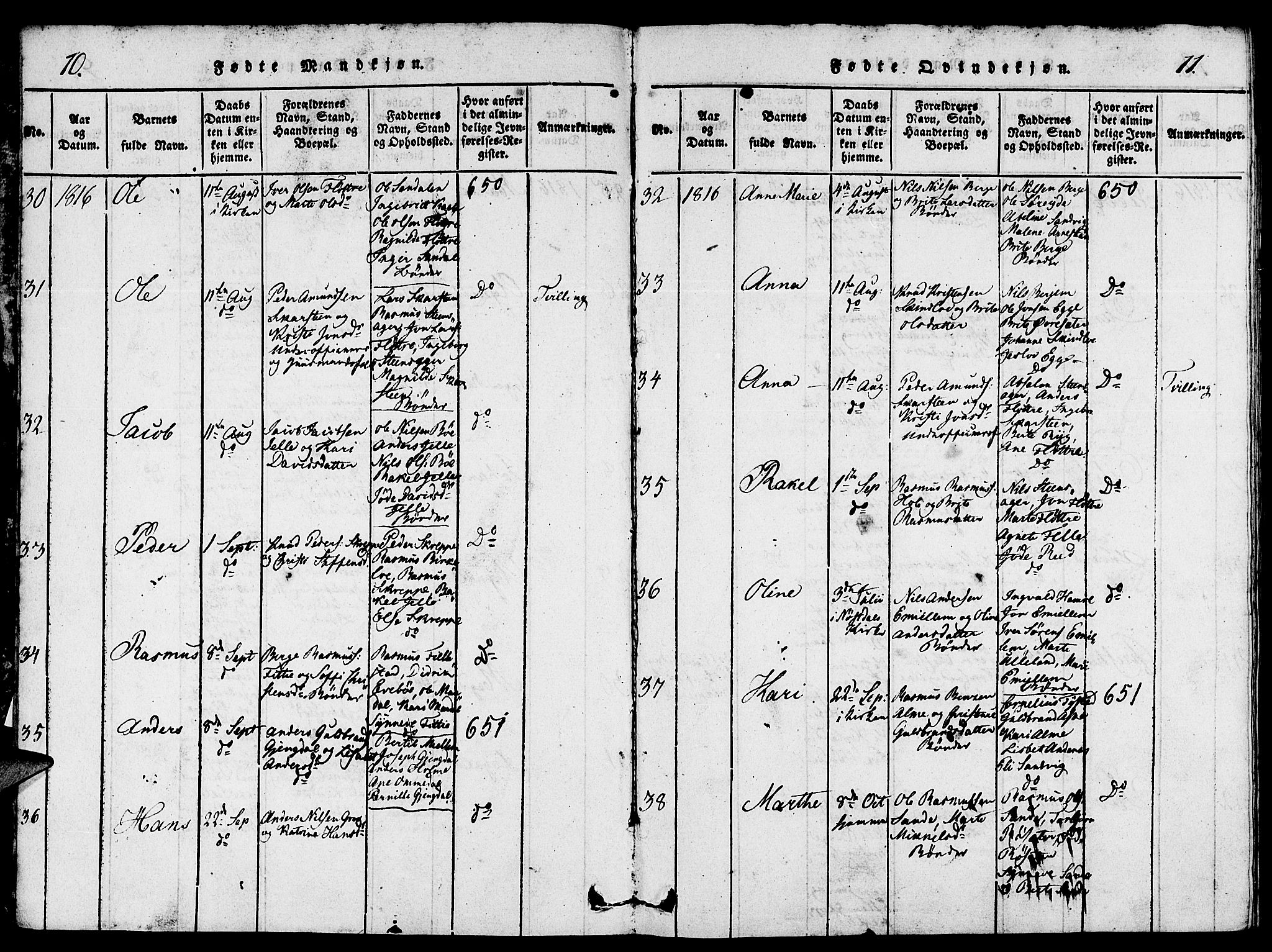 Gloppen sokneprestembete, AV/SAB-A-80101/H/Hab/Haba/L0001: Klokkerbok nr. A 1, 1816-1827, s. 10-11