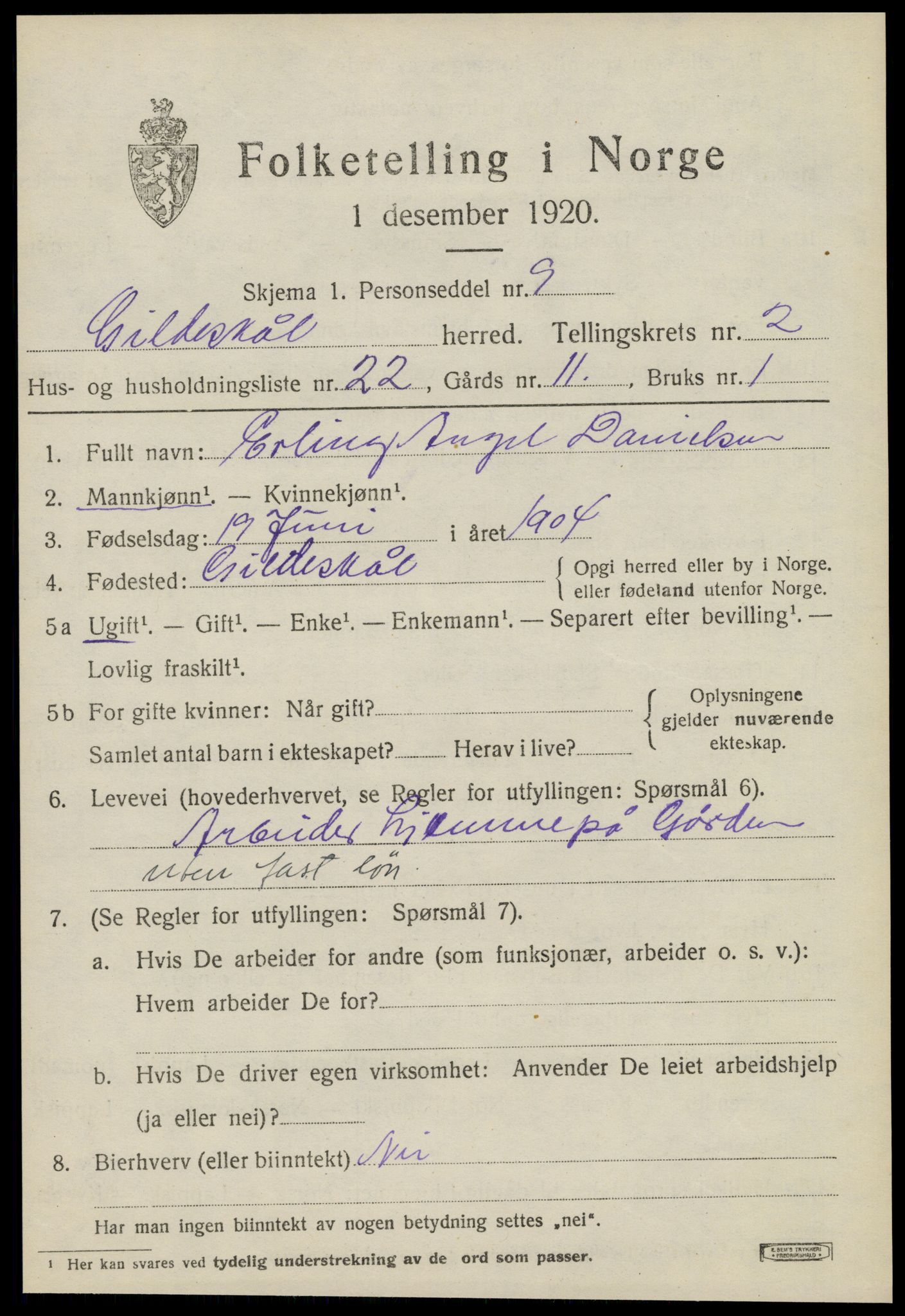 SAT, Folketelling 1920 for 1838 Gildeskål herred, 1920, s. 2686