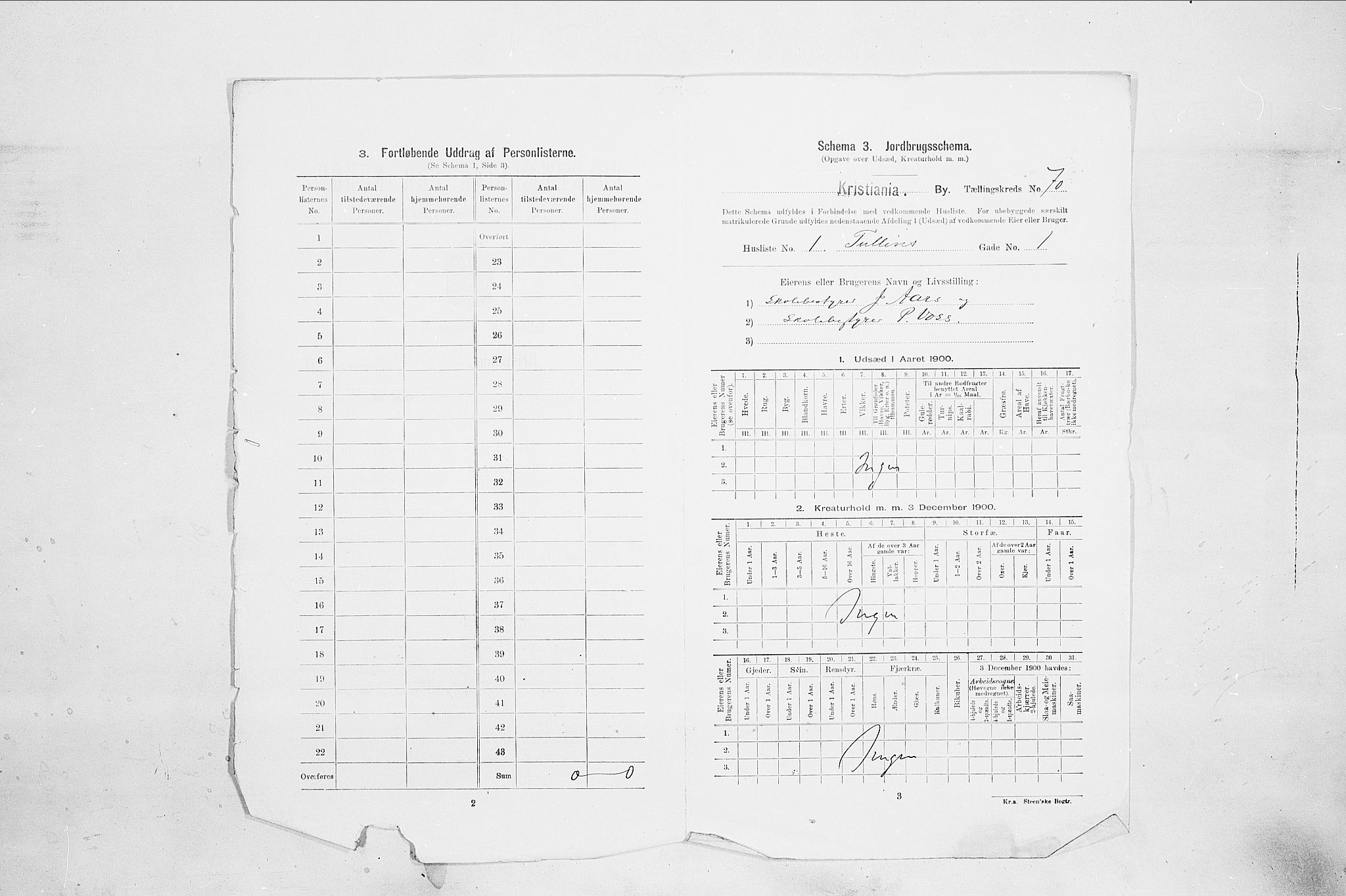 SAO, Folketelling 1900 for 0301 Kristiania kjøpstad, 1900, s. 105454