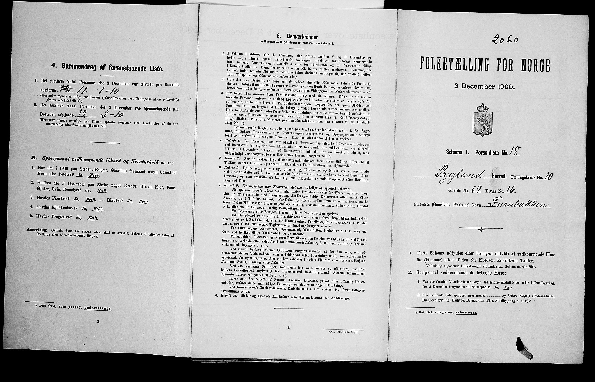 SAK, Folketelling 1900 for 0938 Bygland herred, 1900, s. 725