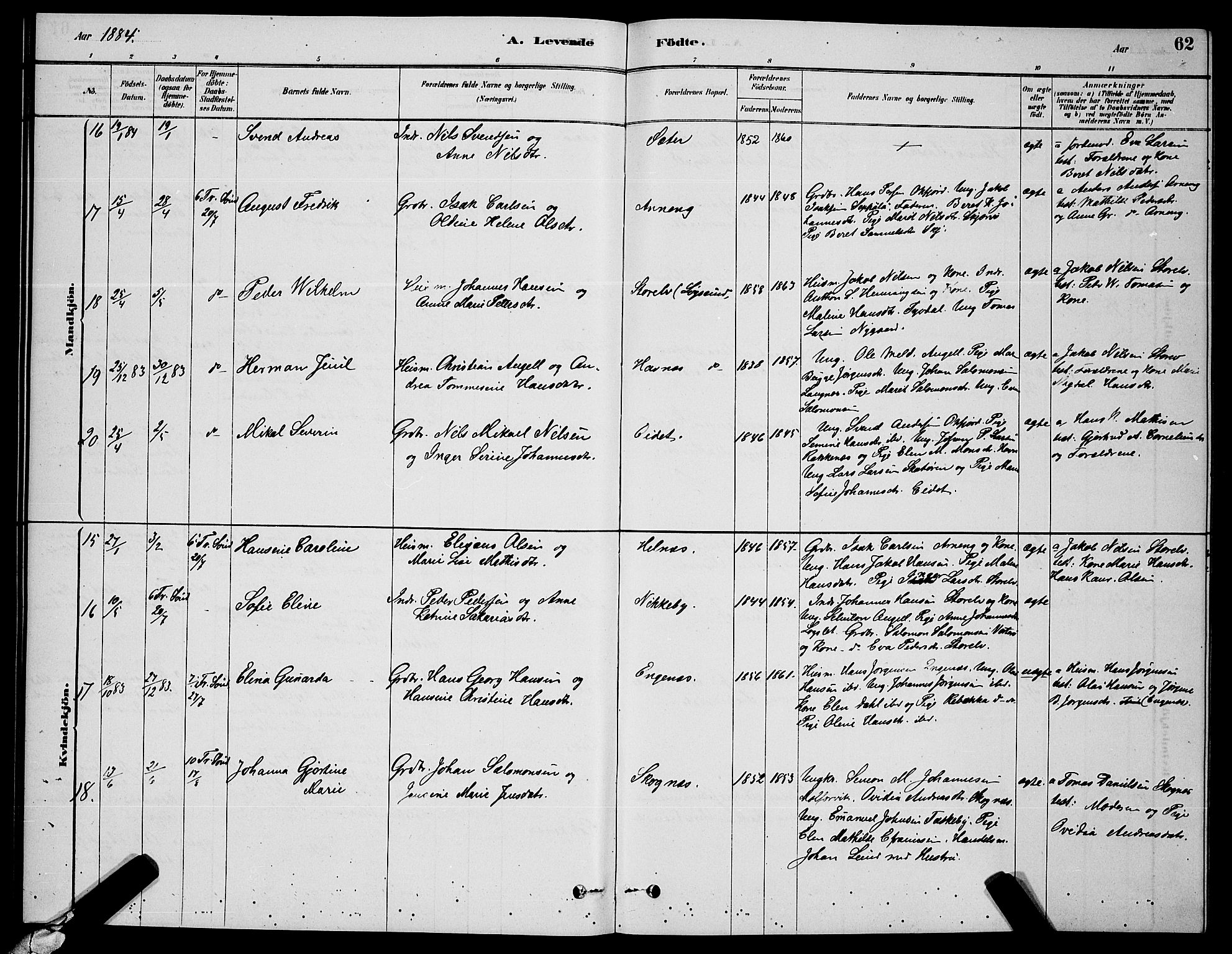 Skjervøy sokneprestkontor, AV/SATØ-S-1300/H/Ha/Hab/L0006klokker: Klokkerbok nr. 6, 1878-1888, s. 62