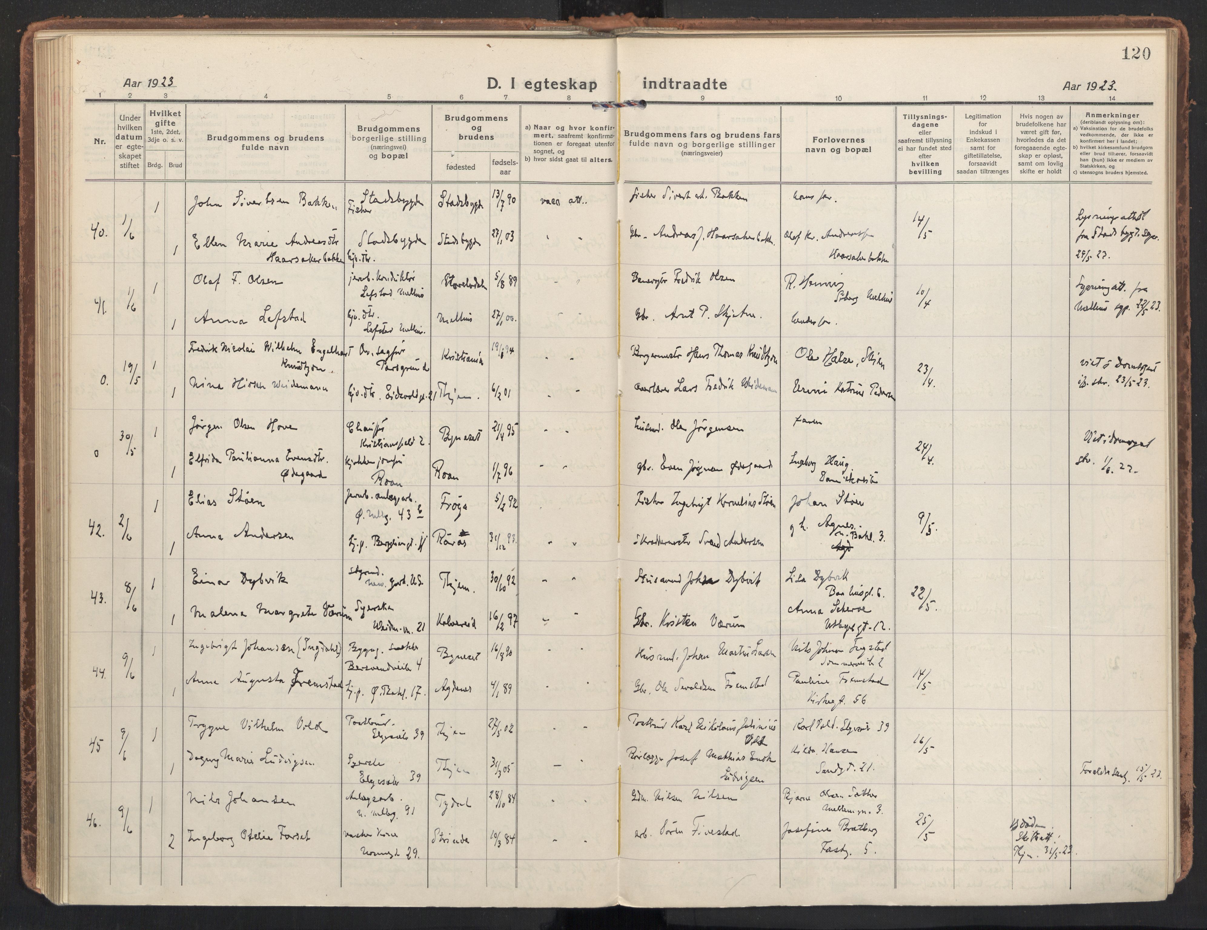 Ministerialprotokoller, klokkerbøker og fødselsregistre - Sør-Trøndelag, SAT/A-1456/604/L0206: Ministerialbok nr. 604A26, 1917-1931, s. 120