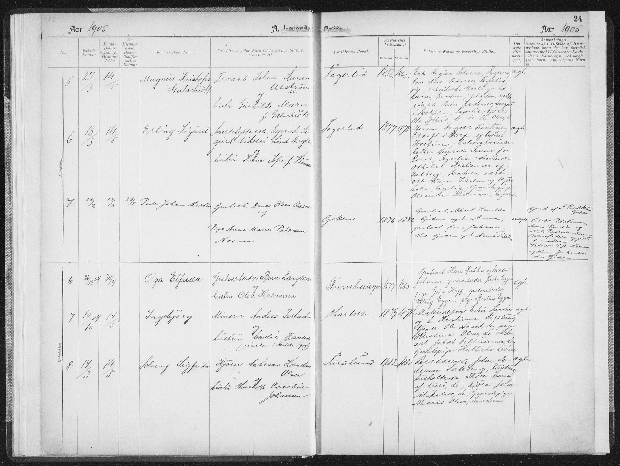Ministerialprotokoller, klokkerbøker og fødselsregistre - Nordland, AV/SAT-A-1459/850/L0711: Residerende kapellans bok nr. 850B01, 1902-1915, s. 24