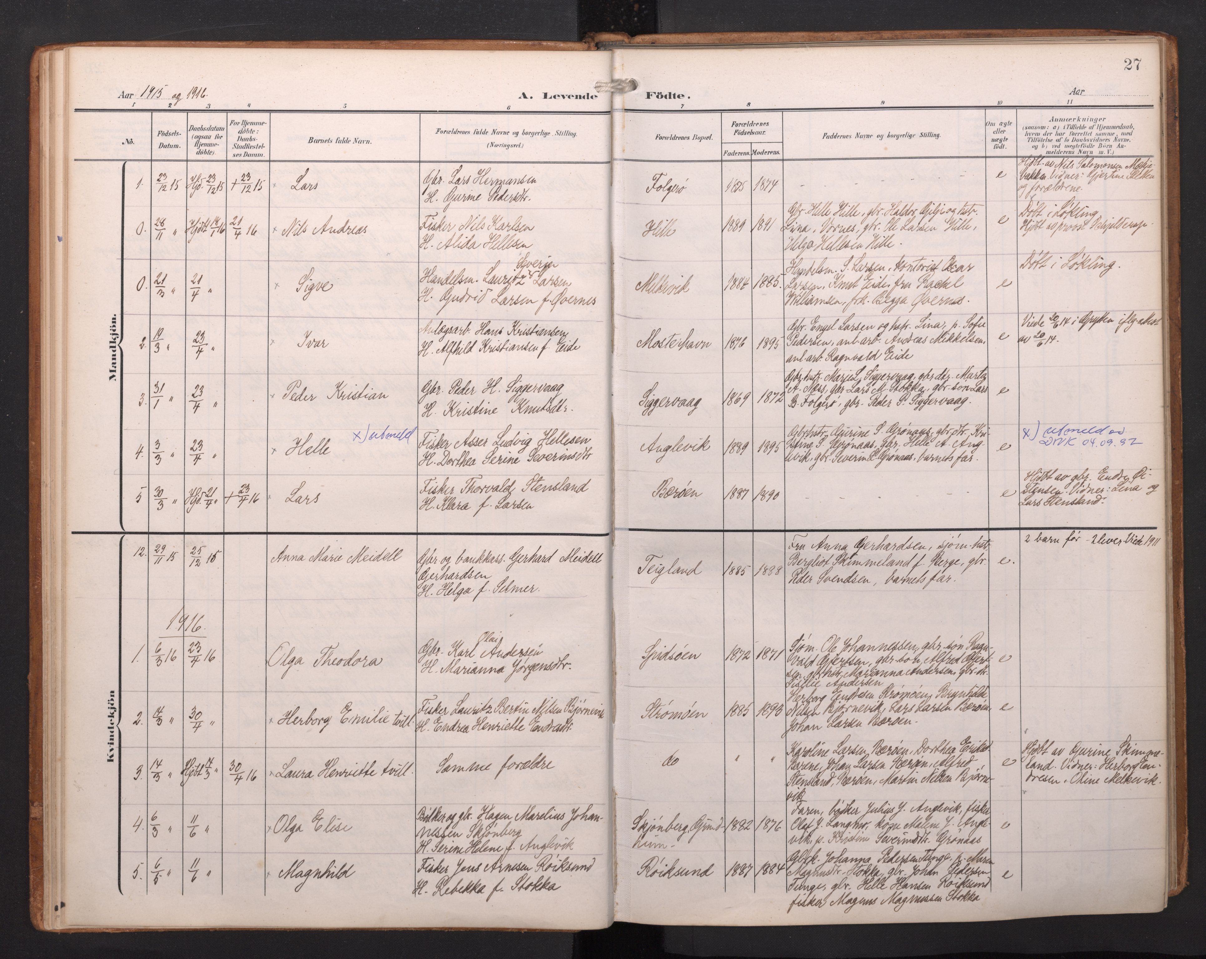 Finnås sokneprestembete, AV/SAB-A-99925/H/Ha/Haa/Haab/L0003: Ministerialbok nr. B 3, 1907-1923, s. 27