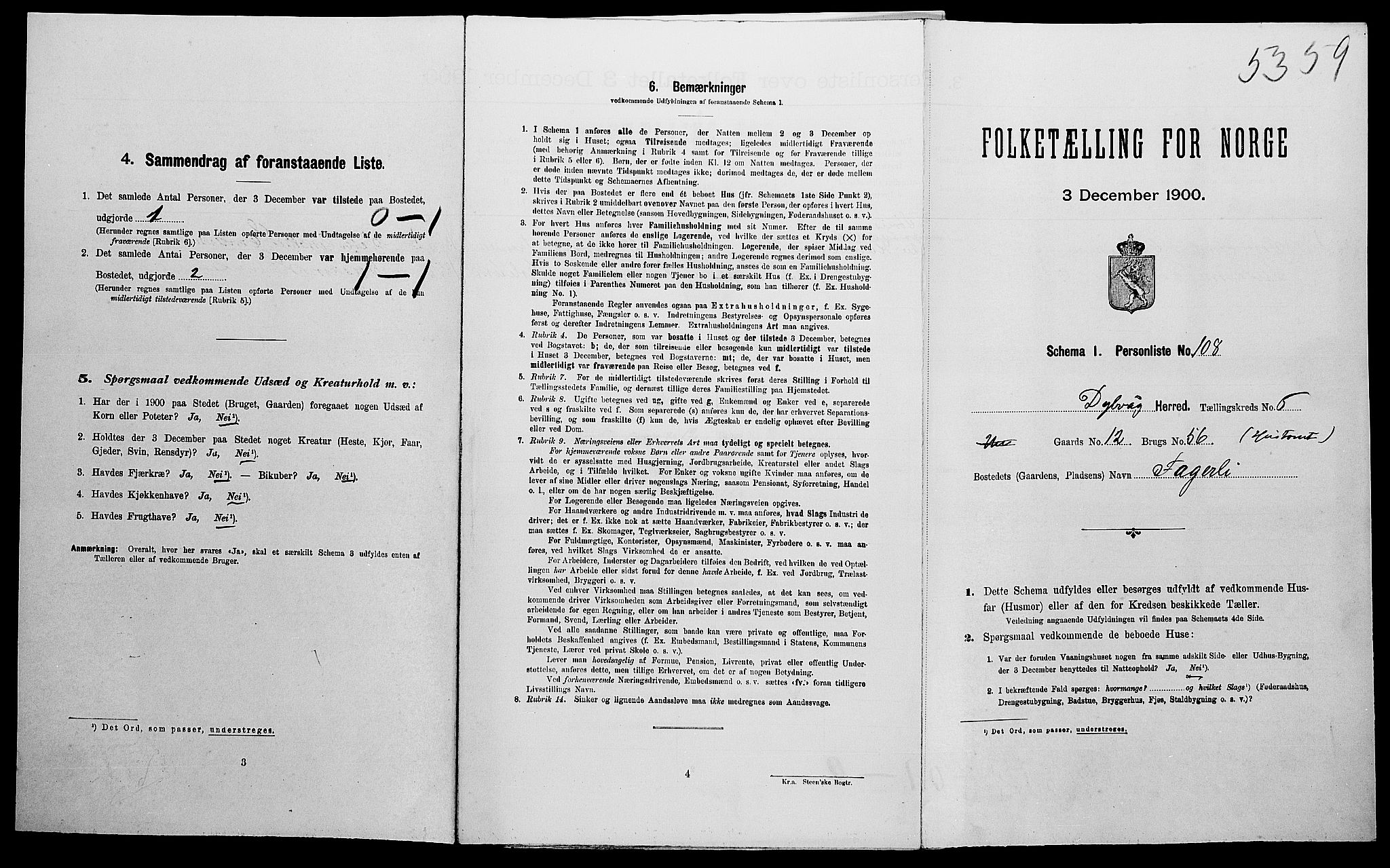 SAK, Folketelling 1900 for 0915 Dypvåg herred, 1900, s. 809