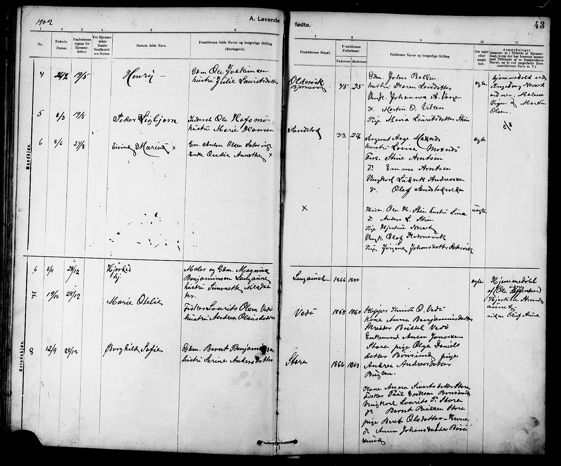 Ministerialprotokoller, klokkerbøker og fødselsregistre - Sør-Trøndelag, SAT/A-1456/639/L0573: Klokkerbok nr. 639C01, 1890-1905, s. 43