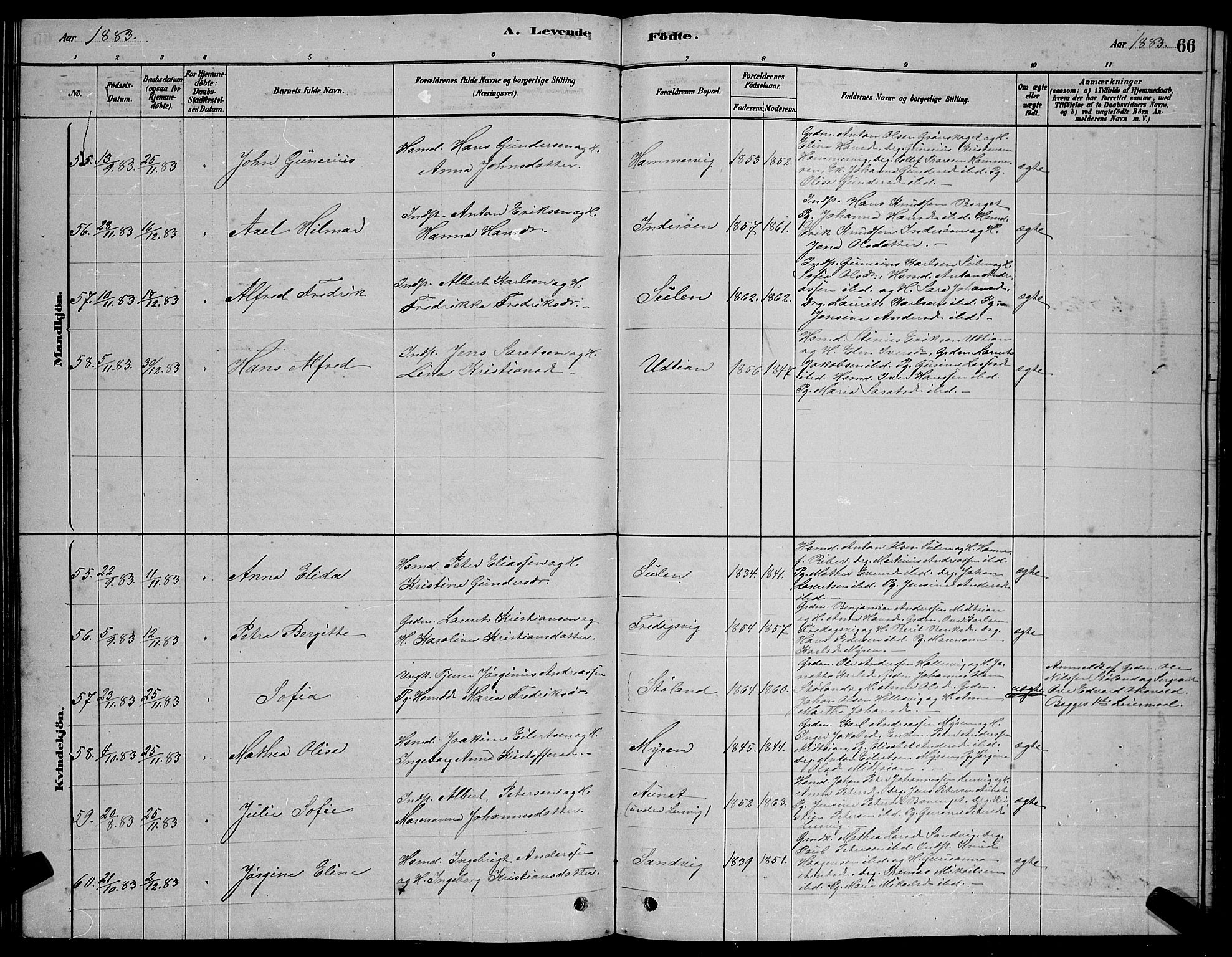 Ministerialprotokoller, klokkerbøker og fødselsregistre - Sør-Trøndelag, SAT/A-1456/640/L0585: Klokkerbok nr. 640C03, 1878-1891, s. 66