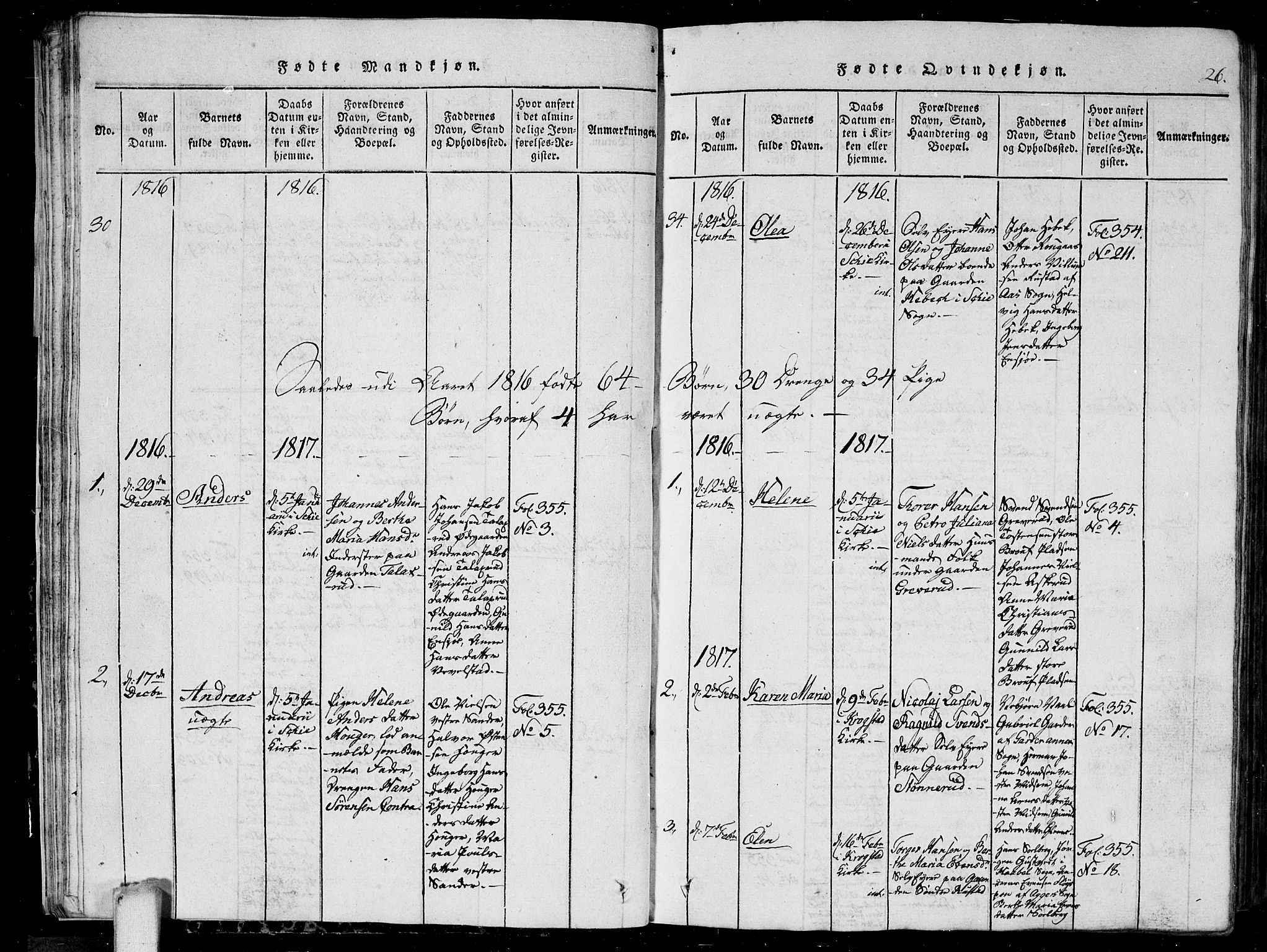 Kråkstad prestekontor Kirkebøker, AV/SAO-A-10125a/G/Ga/L0001: Klokkerbok nr. I 1, 1813-1824, s. 26