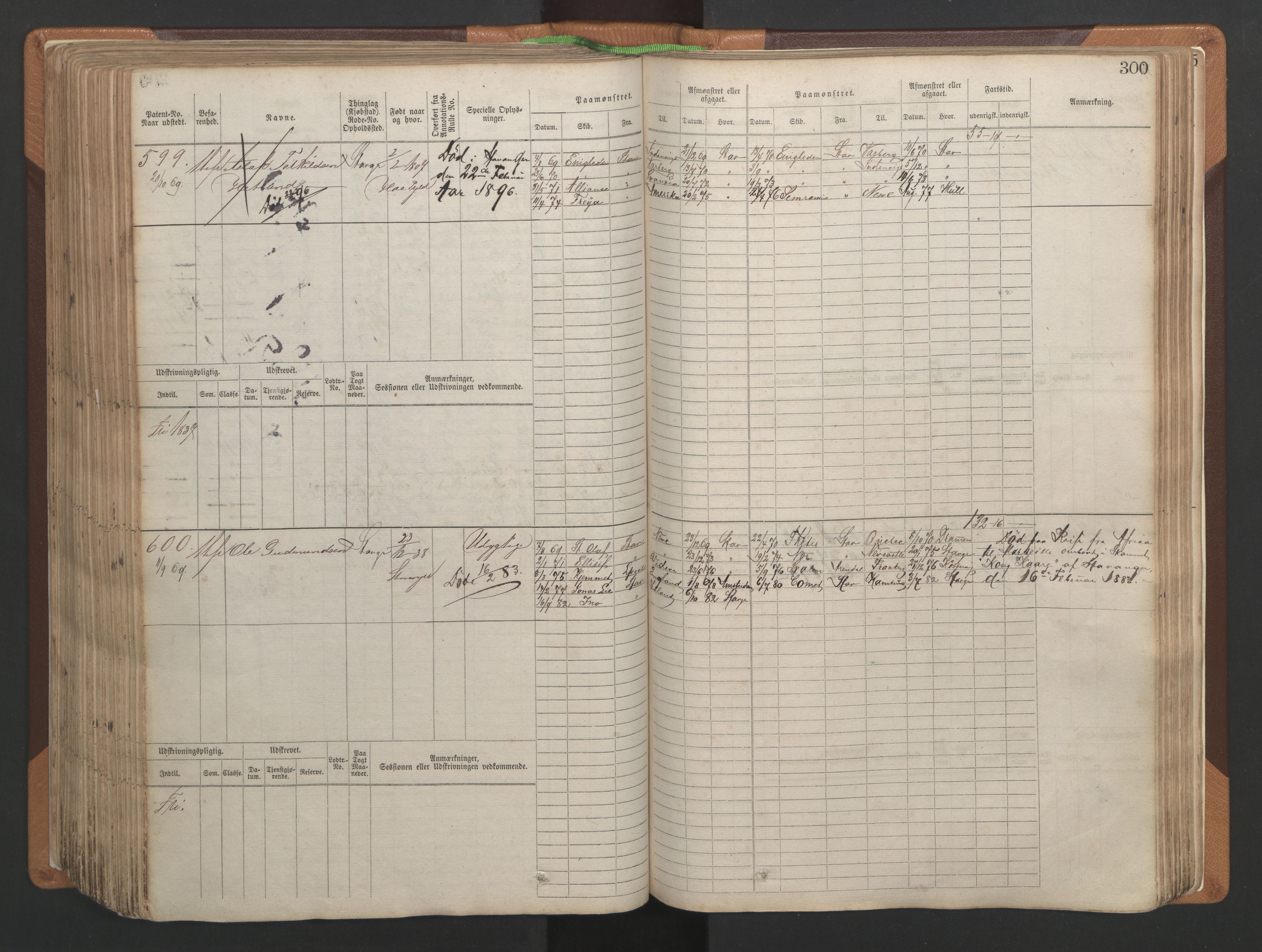 Stavanger sjømannskontor, AV/SAST-A-102006/F/Fb/Fbb/L0004: Sjøfartshovedrulle, patentnr. 1-792 (del 1), 1869-1880, s. 306