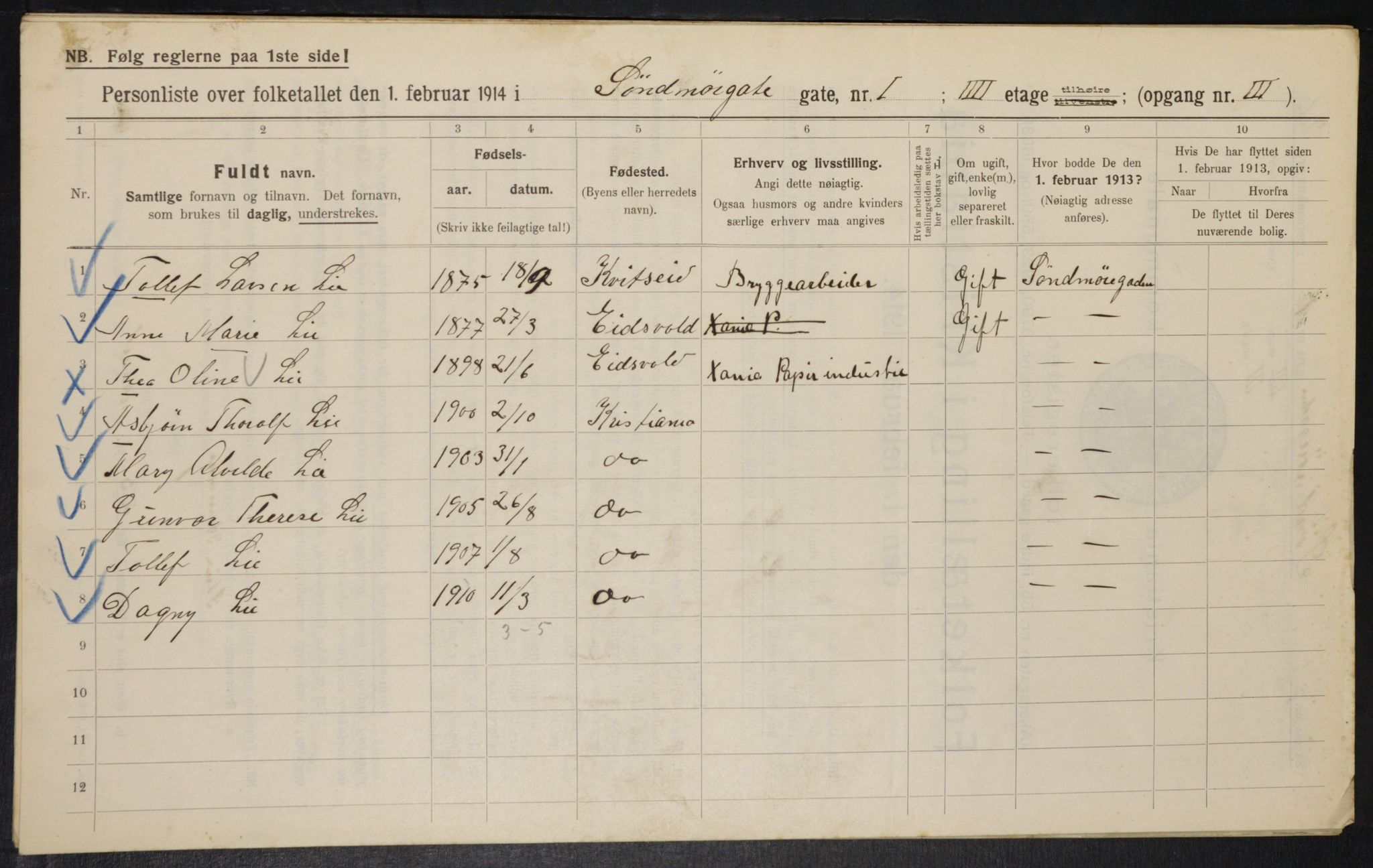 OBA, Kommunal folketelling 1.2.1914 for Kristiania, 1914, s. 105370