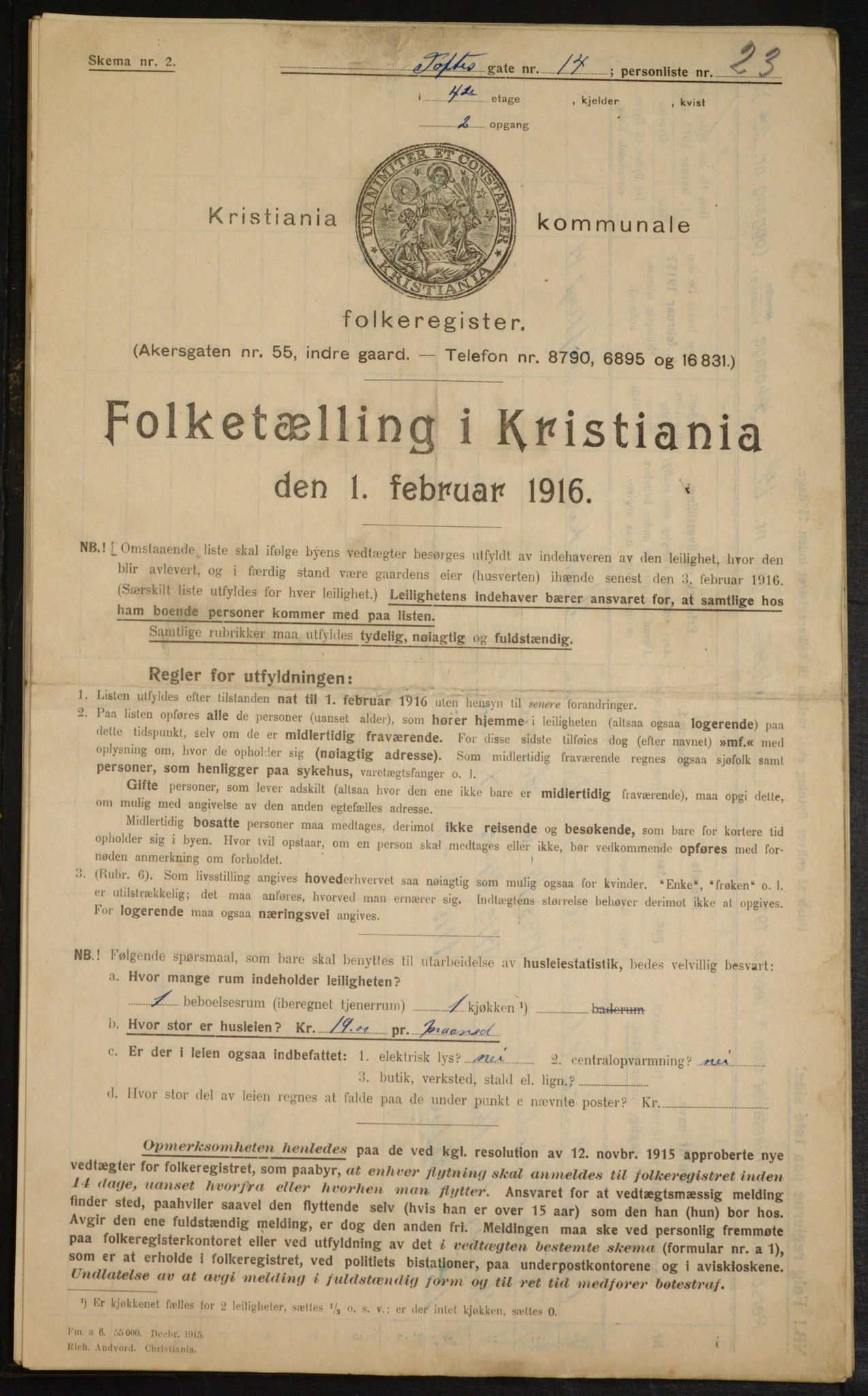 OBA, Kommunal folketelling 1.2.1916 for Kristiania, 1916, s. 114779