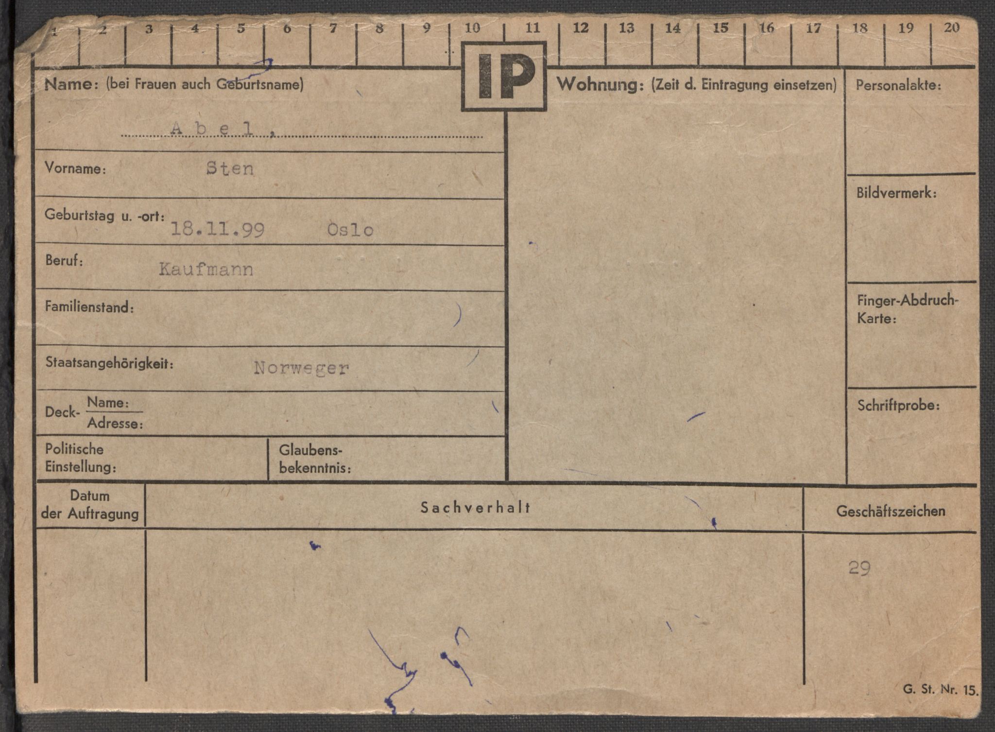 Befehlshaber der Sicherheitspolizei und des SD, AV/RA-RAFA-5969/E/Ea/Eaa/L0001: Register over norske fanger i Møllergata 19: A-Bj, 1940-1945, s. 4